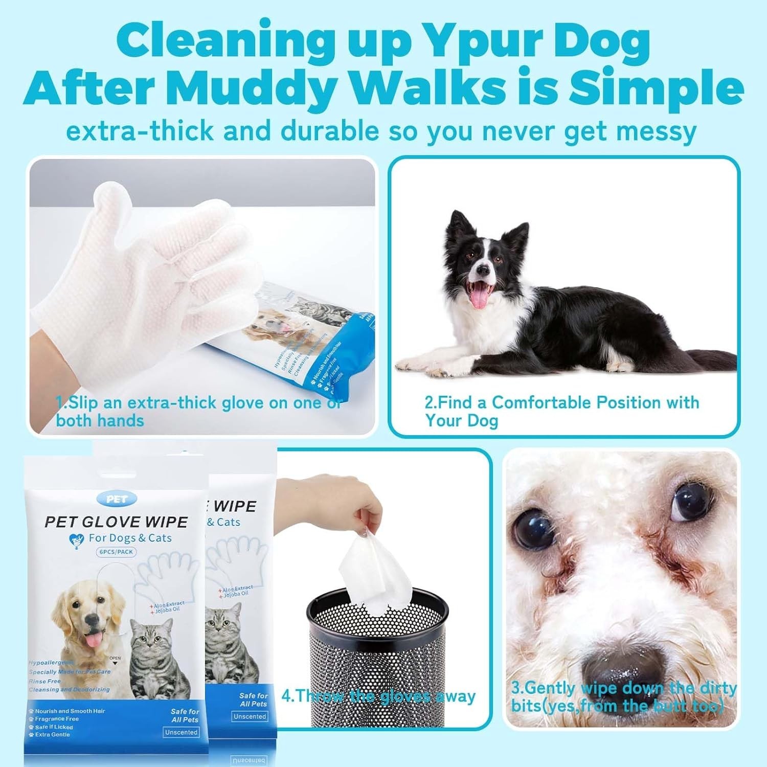 3pack/18pcs Pet Cleaning Gloves No-Rinse Grooming Mitts for Dogs and Cats