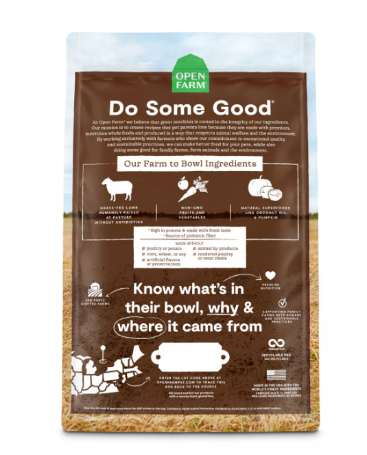 Open Farm Grain Free Adult Dry Dog Food Lamb Recipe 22lb Humanely Raised
