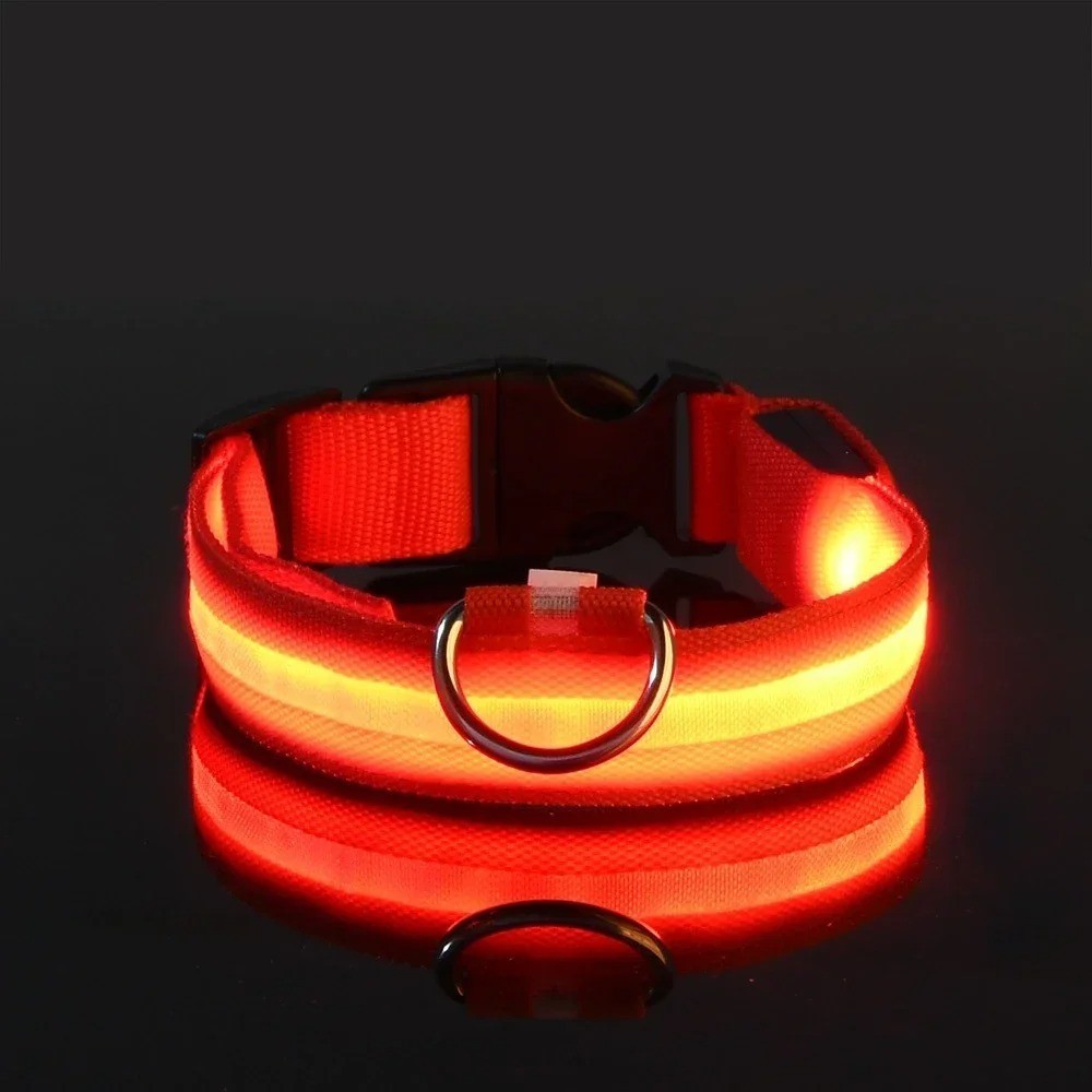 LED Adjustable Dog Collar Blinking Night Flashing Light Up Glow Pets Safety USA