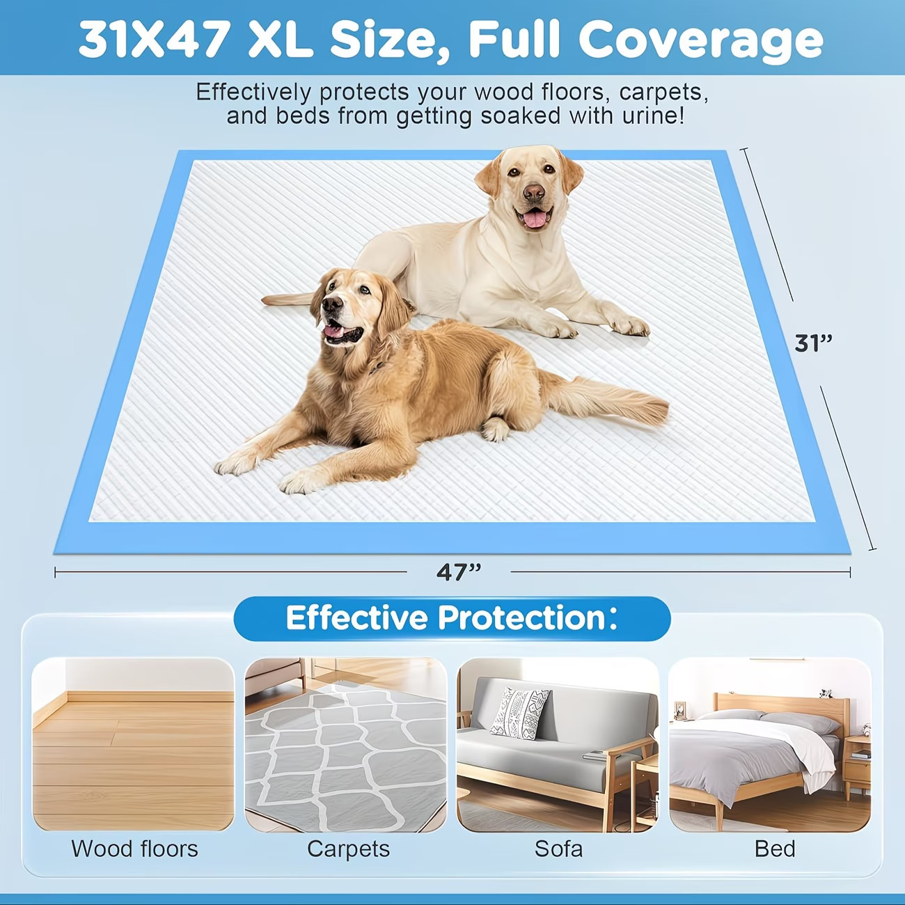 60PCS Extra Large Size 31*47IN Disposable Pet Pads, Training Pads, Waterproof Pa