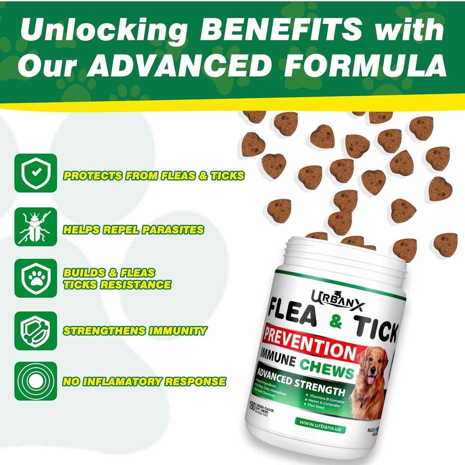 Flea Tick Prevention for Dogs Soft Chews 180 Ct Immune Support All Natural