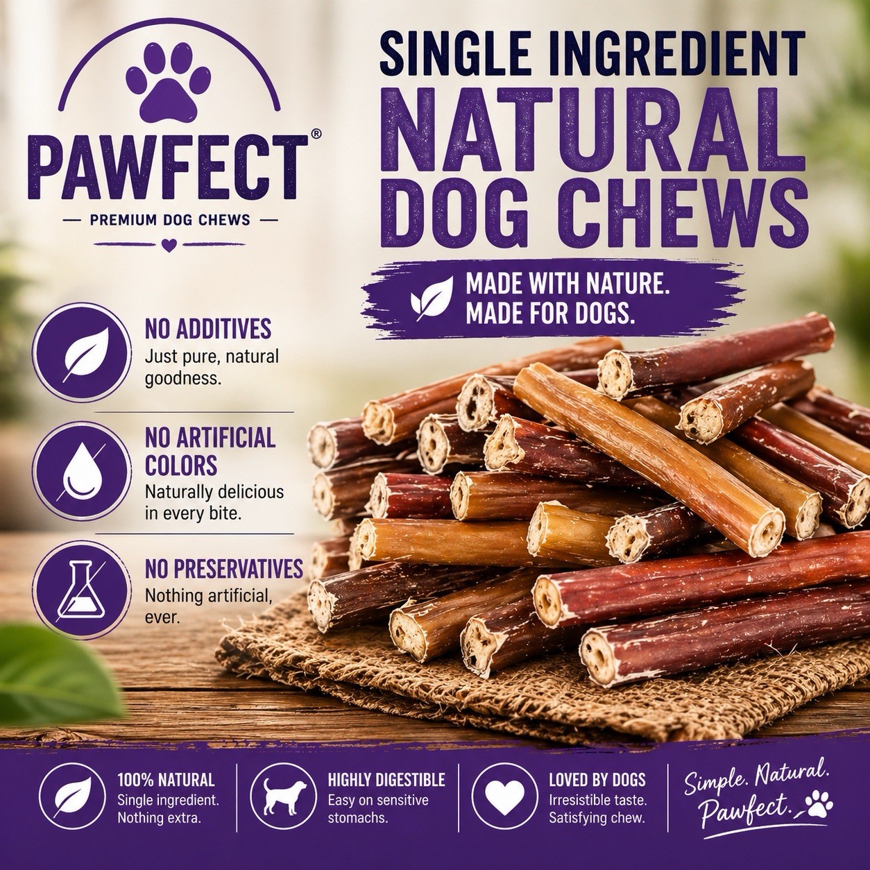 Pawfect 6″ JUMBO Cut Bully Sticks Beef Adult Dog Chews Treats 10-pack