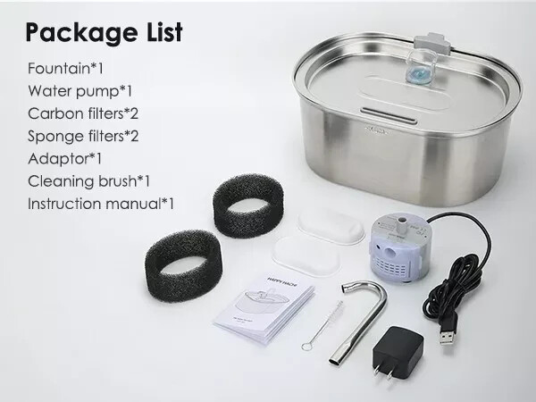 Stainless Steel Cat Water Fountain 3.2L Pet Drinking Fountain Dispenser for Cats