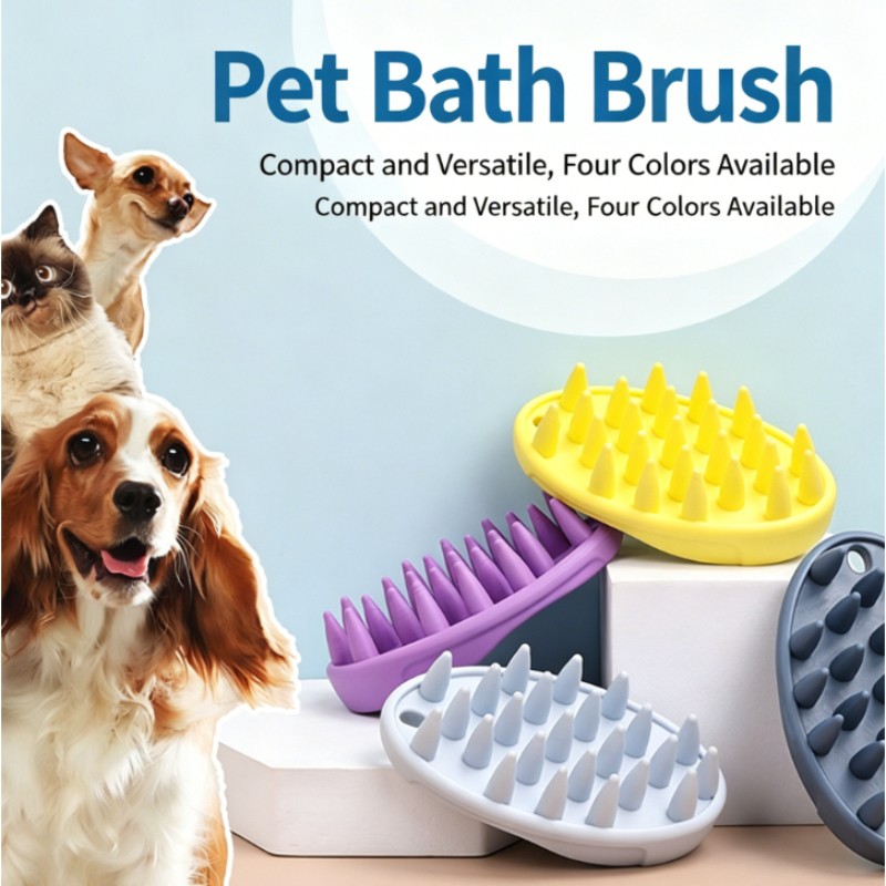 Light Yellow Pet Bath Massage Gloves Brush for Puppy Dog Cat Safety Silicone