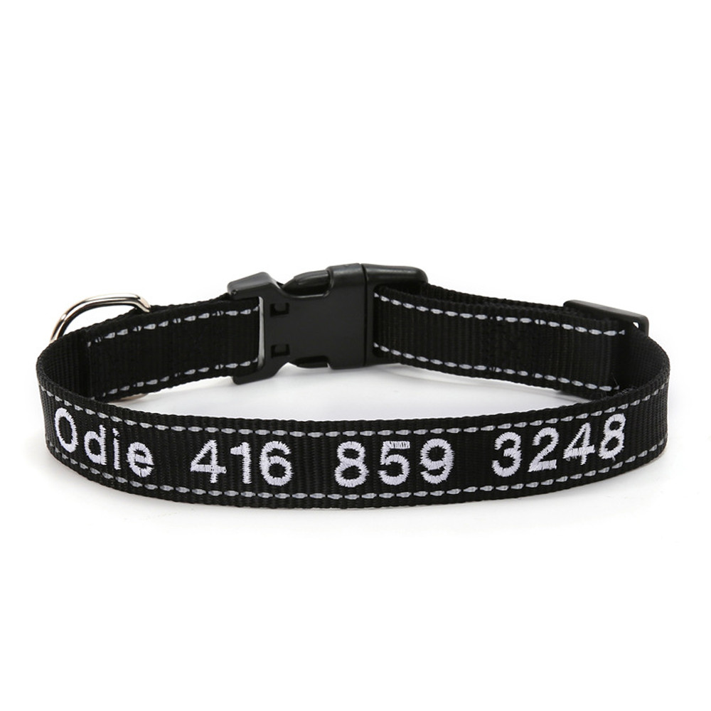 Personalized Dog Collar – Embroidered Reflective Nylon with ID, Name & Phone US