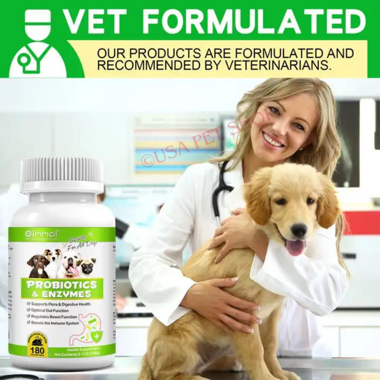 Probiotic For Dogs + Enzyme Blend For Dogs Digestive Gut Supports Ct. 180