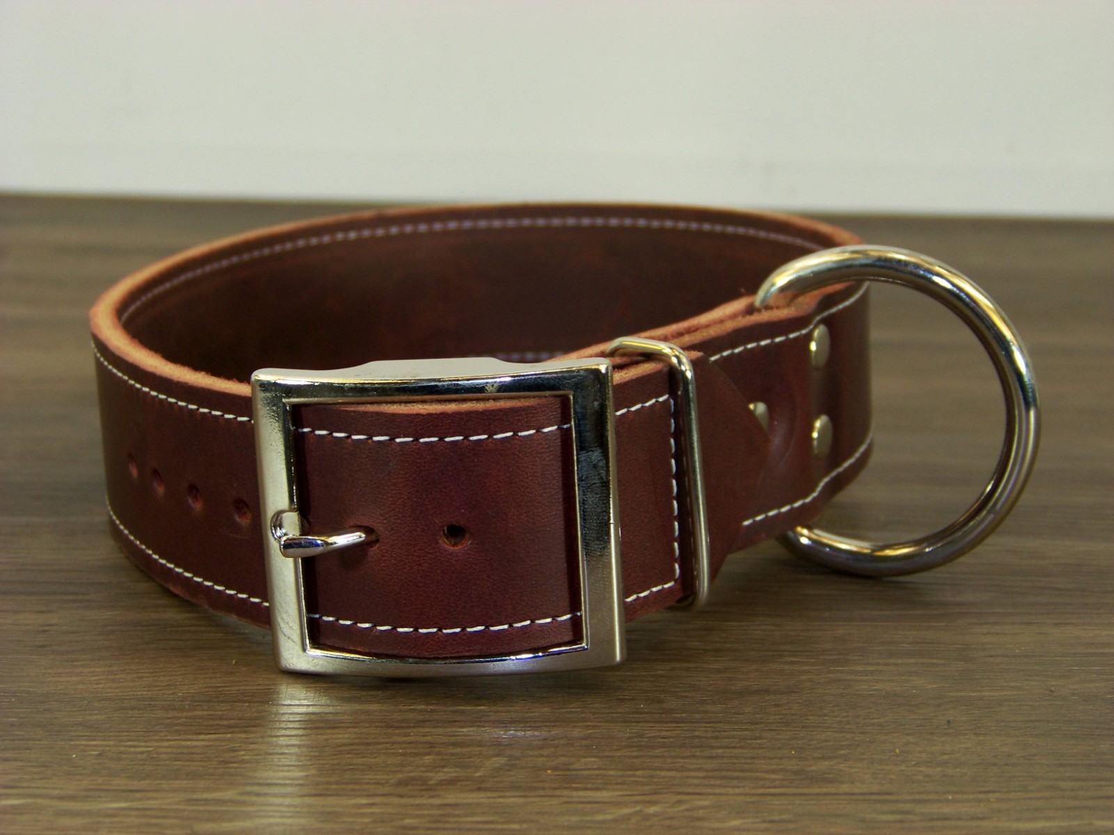 1 – 1/2 Inch-Wide Top Quality Leather Dog Collar W/ Stitching Made in USA