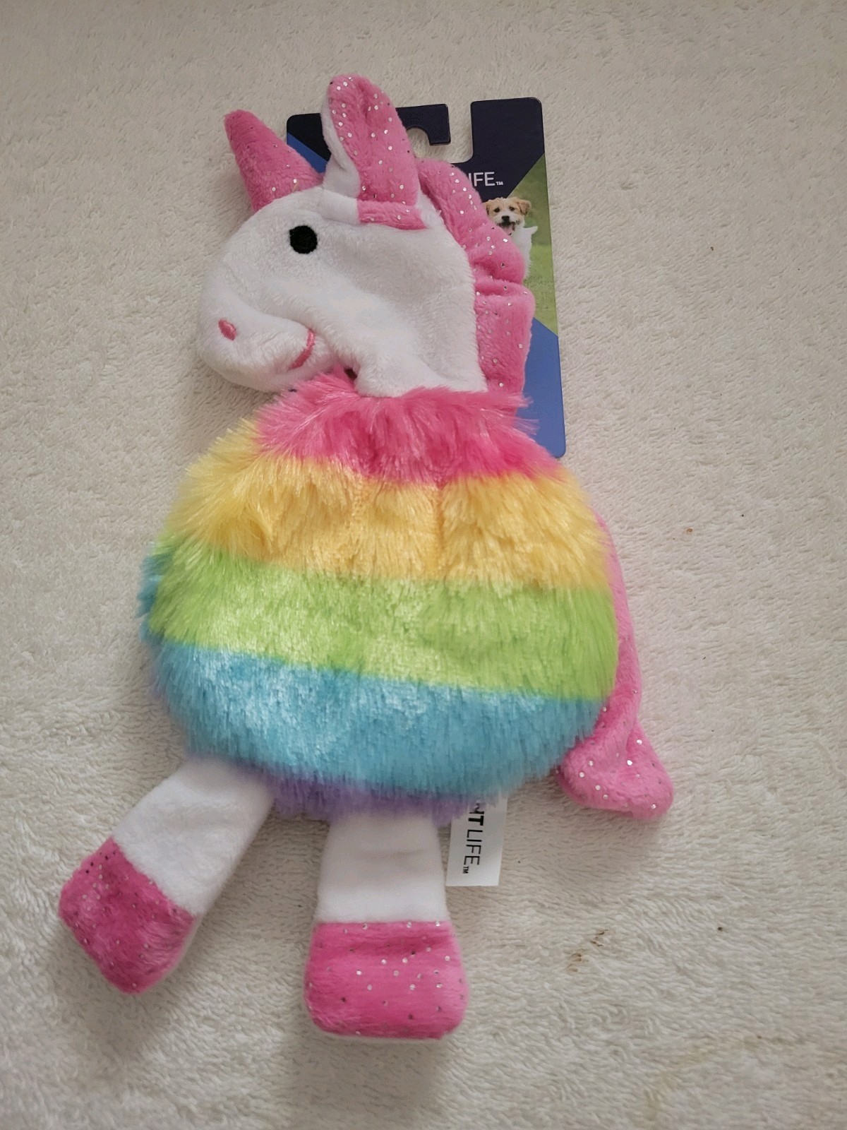 Vibrant Life, Rainbow Unicorn Soft & Cozy ,Flat ,Dog Squeaker & Crinkle ,Toy