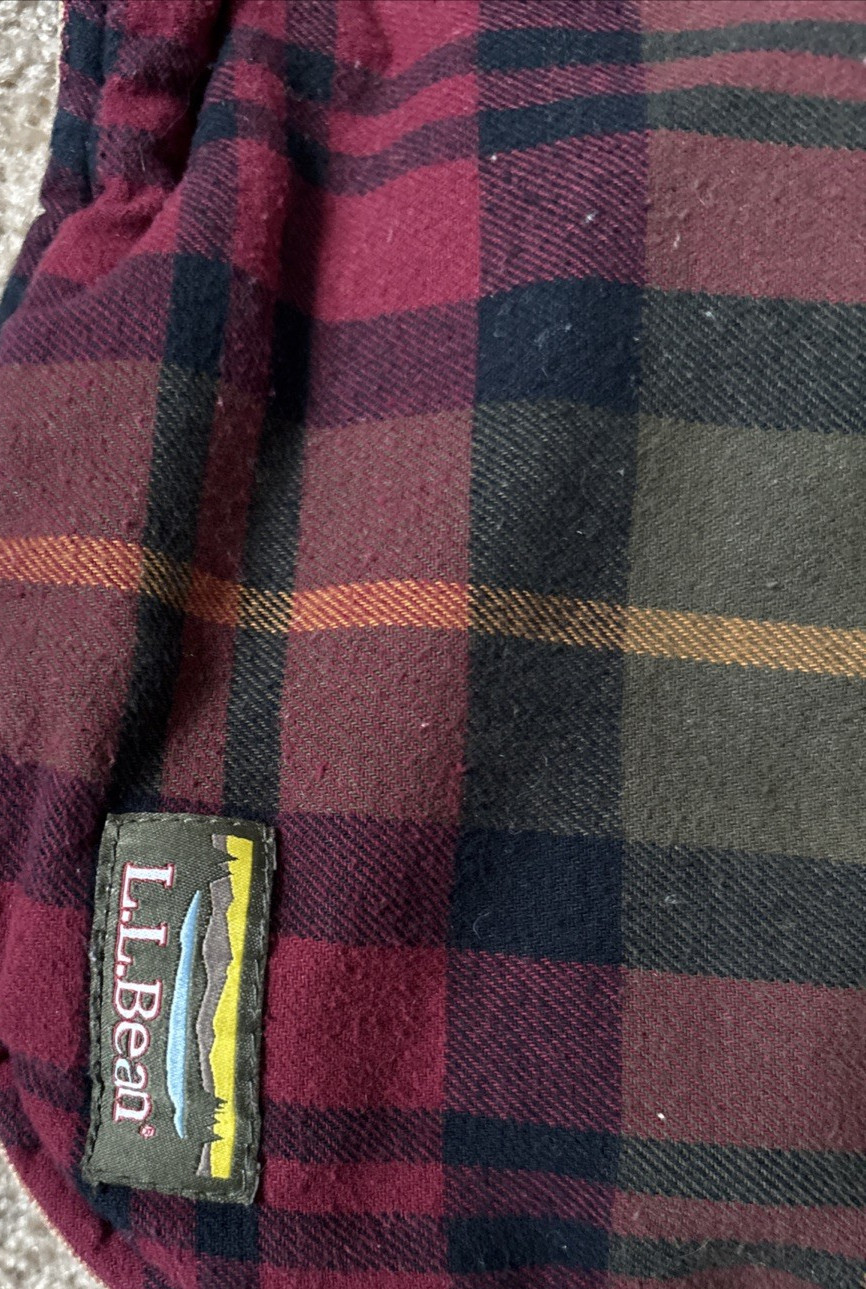 LL Bean Dog Reversible Field Coat Jacket Tan/Plaid Flannel Cotton Item 505832
