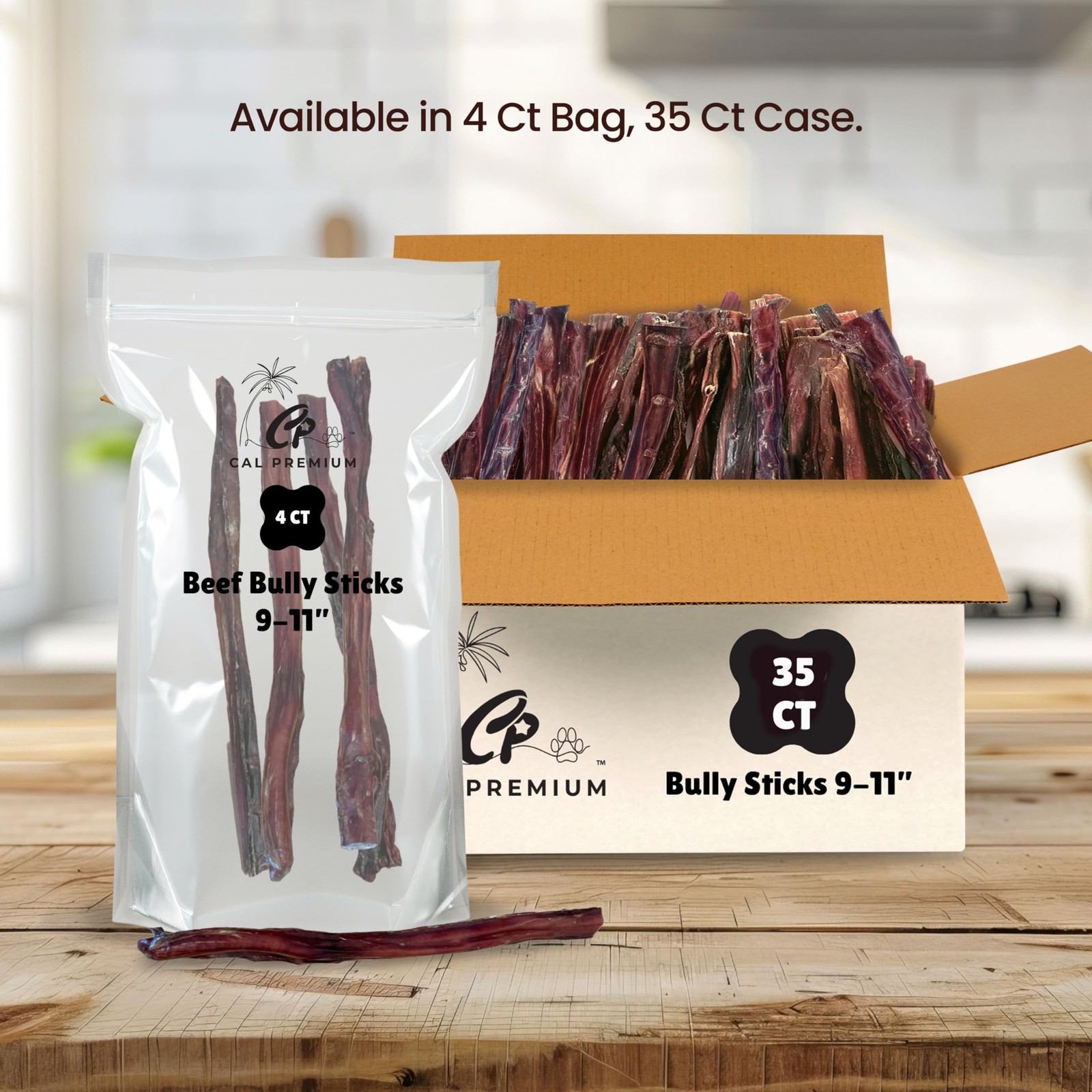 Cal Premium Natural Bully Sticks for Dogs, 9-11 inches, 1 Ounce (Pack of 4)