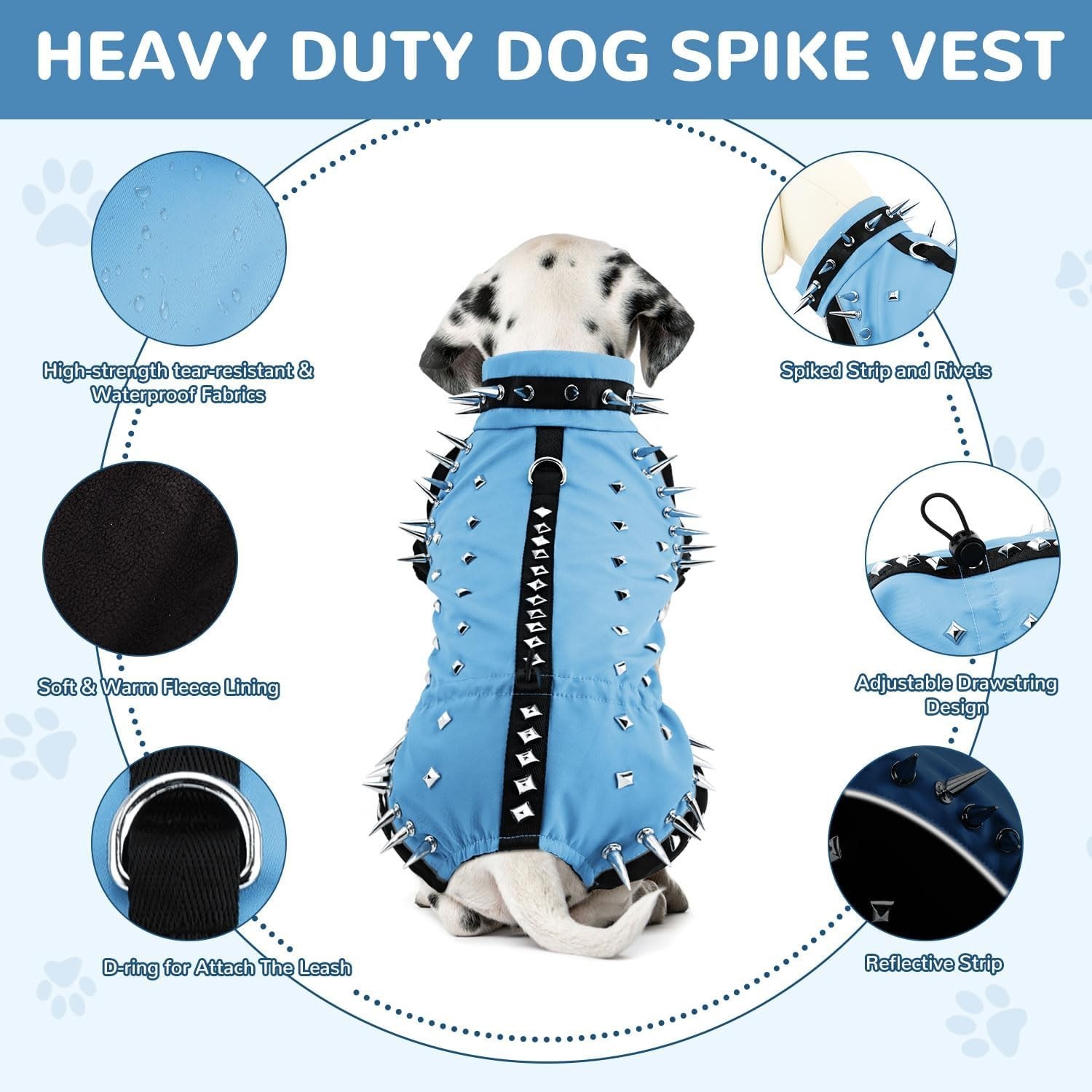 X-SMALL Anti-Hawk Dog Puncture Resistant Vest, Hard Plastic Spikes, Metal Rivets