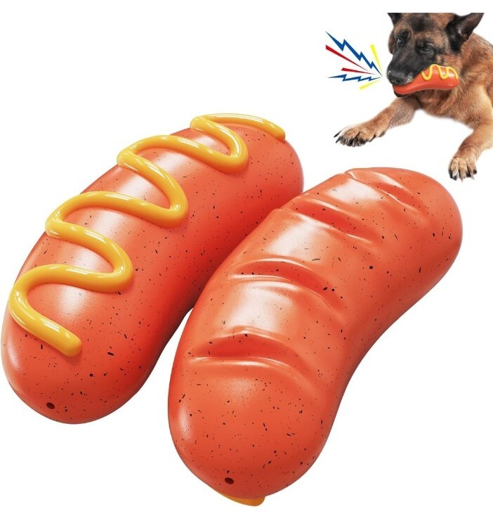 Hot Dog Sausage Squeaky Dog Toy, For Aggressive Chewers