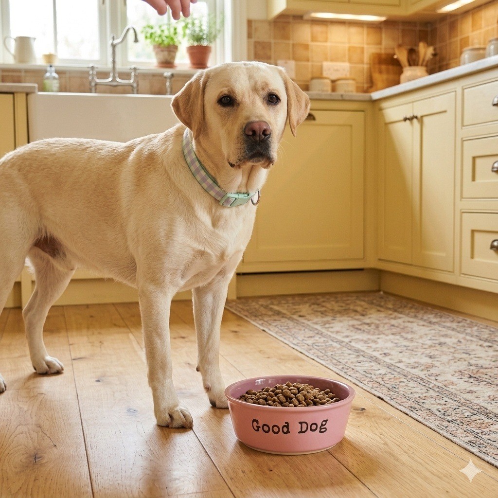 Vibrant Life Pink Ceramic Dog Bowl Good Dog Feed Me 8 Inch Stoneware Pet Dish
