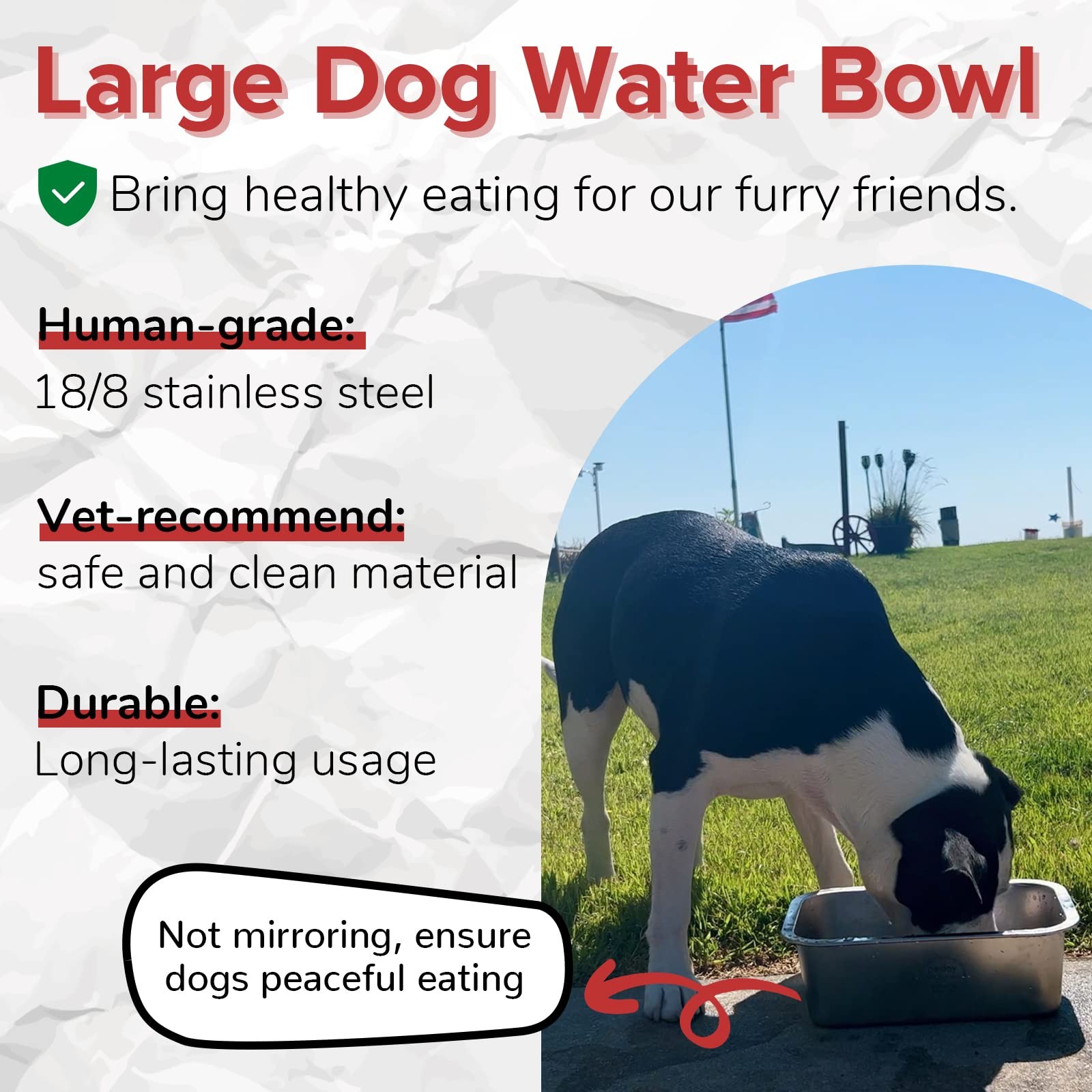 PEDAY Large Dog Water Bowl 304 Stainless Steel Extra Large Dog Bowl for Big & X