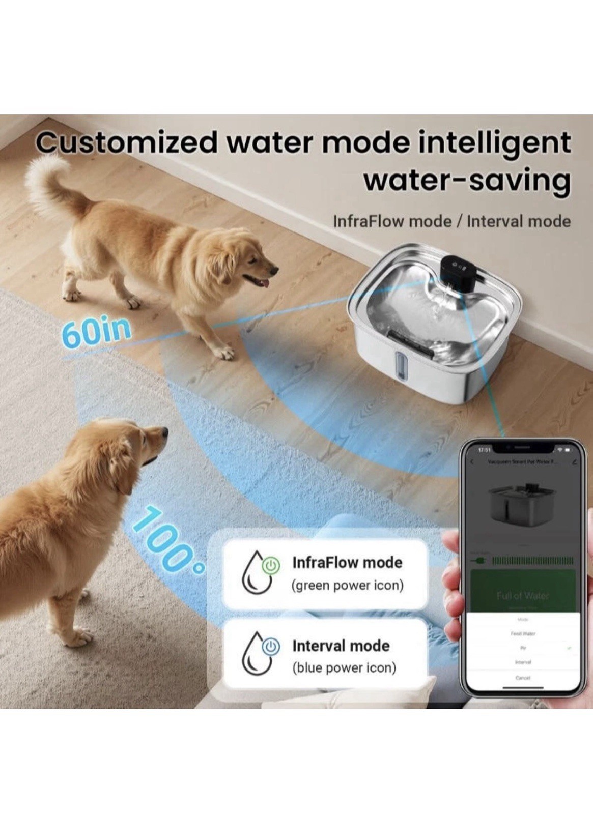 Vacqueen Smart Stainless Steel Dog Water Fountain, Silver, 10-L