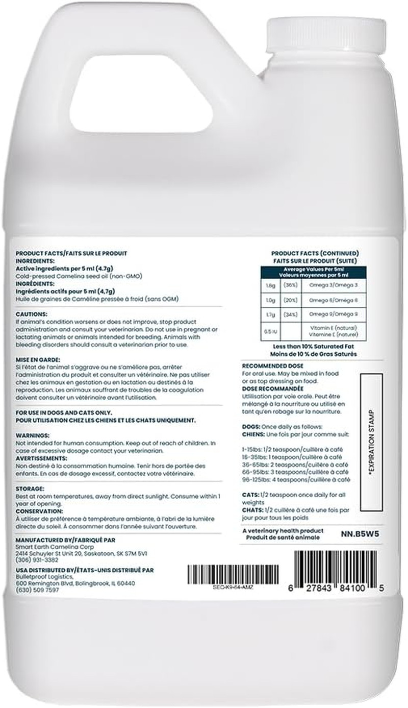 Camelina Oil for Dogs – Omega 3, 6, 9 Supplement for Healthy Skin, Shiny Coat &