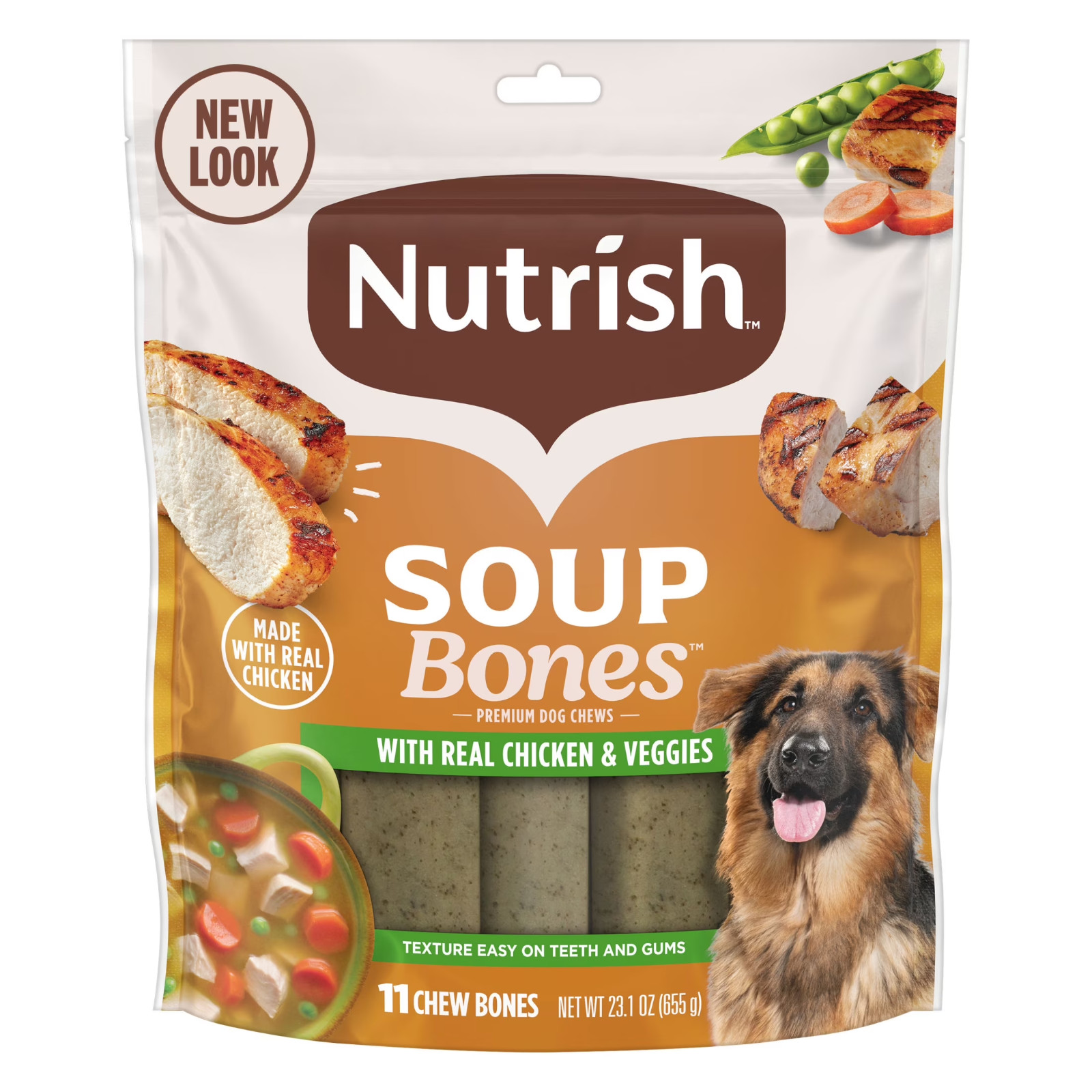 (4 pack) Nutrish Soup Bones Premium Dog Chews Chicken Veggies 11 Chew, 23.1 oz