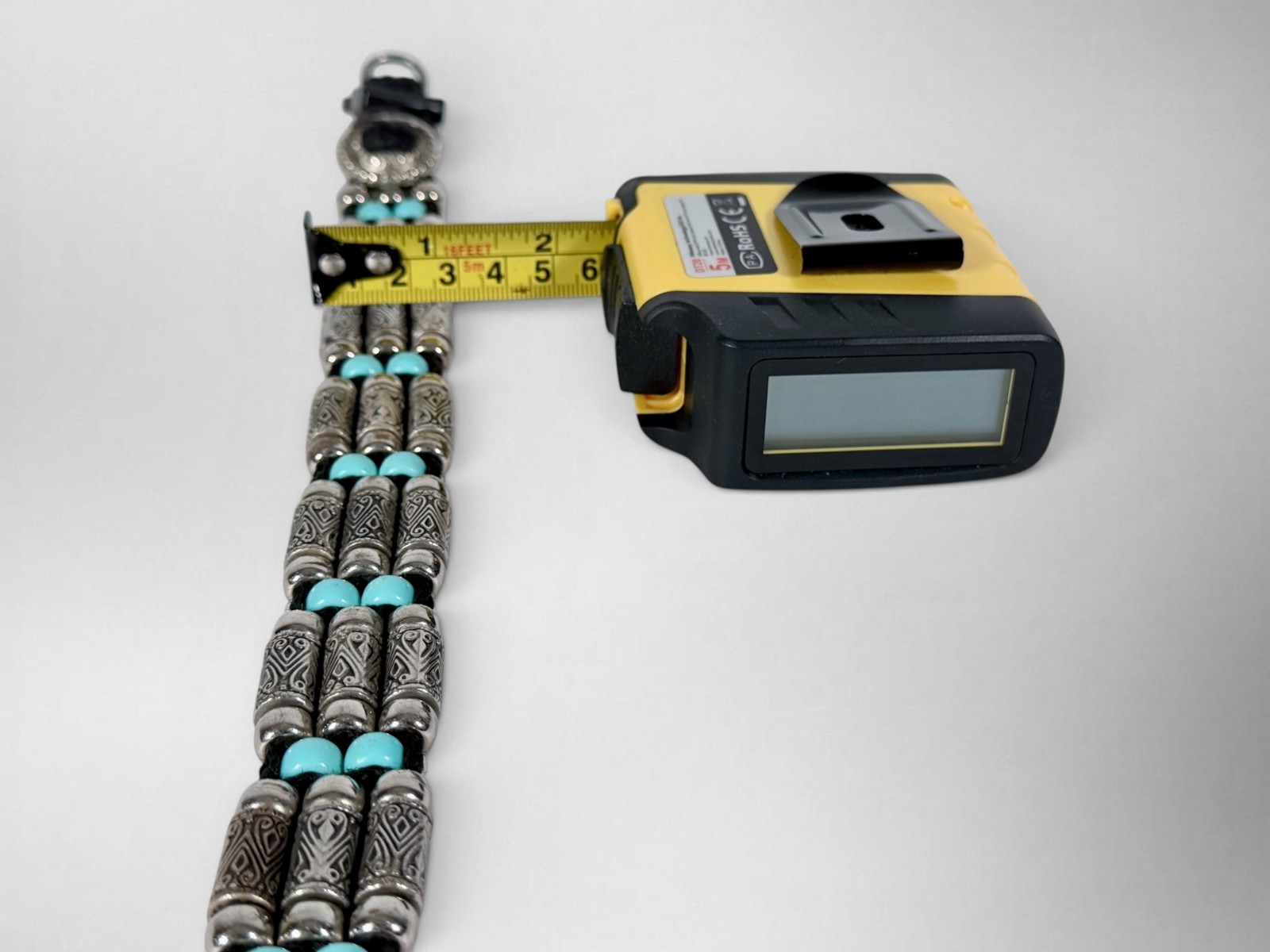 Handmade Western Horsehair Dog Collar Silver Engraved Tube Beads Turquoise 17