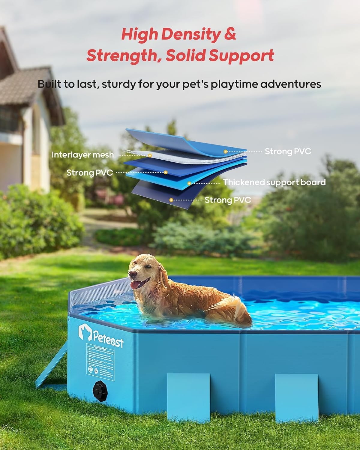 Foldable Dog Pool – Extra Large 71″ X 39″ X 12″ Hard Plastic Portable Pet Bath T