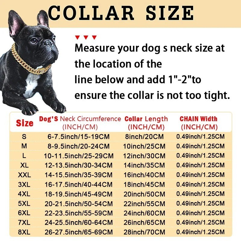 Dog Diamond Cuban Chain Collar Metal Pet Necklace w/ Secure Buckle Cat Jewelry
