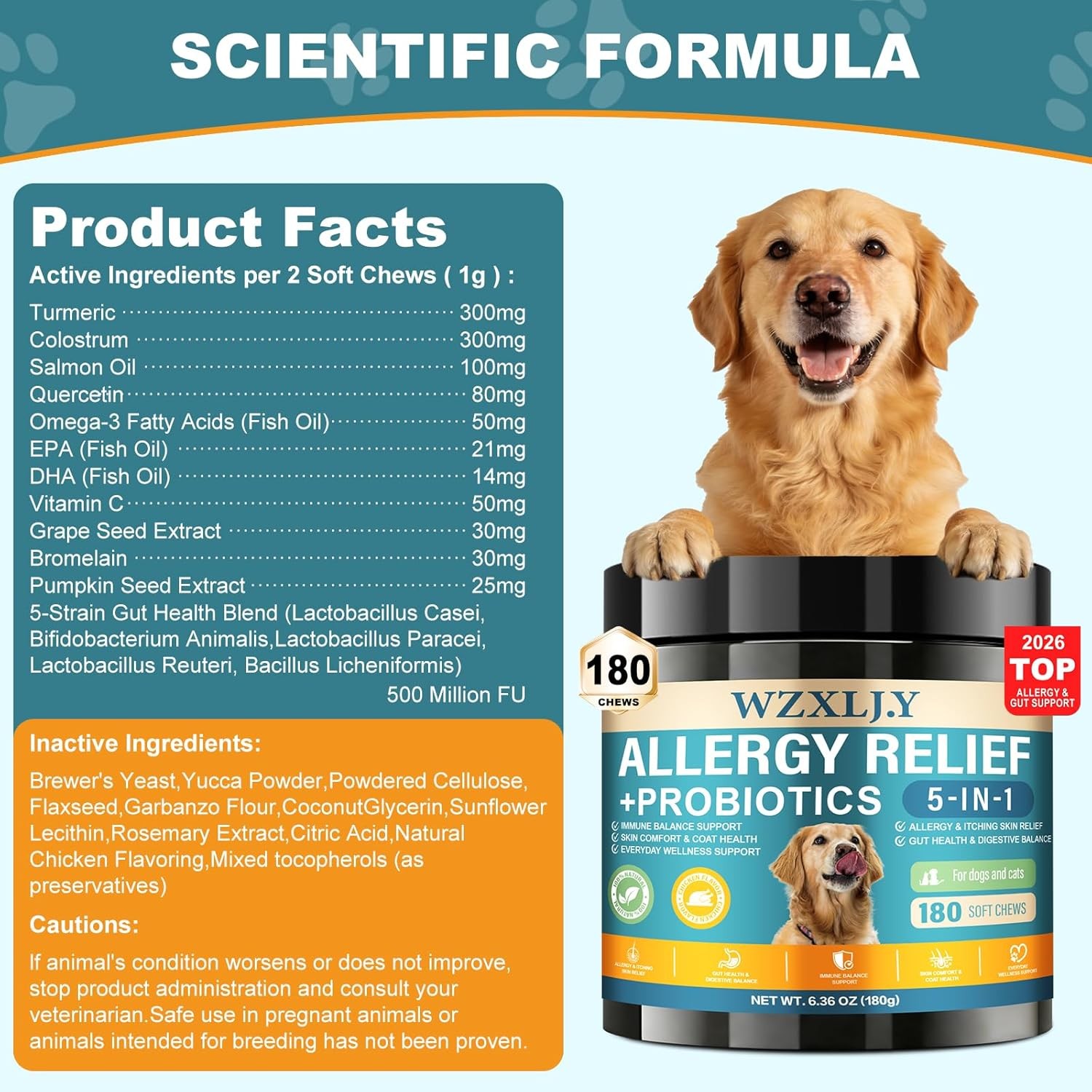 Dog Allergy Chews for Itchy Skin Paw Licking Immune Support Dogs 180 Ct