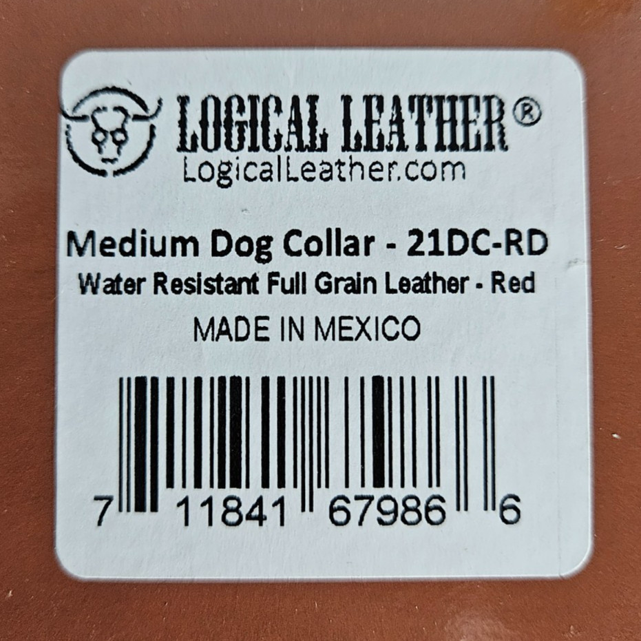Logical Leather Dog Collar Medium Red 21DC-RD 21″ *NEW*