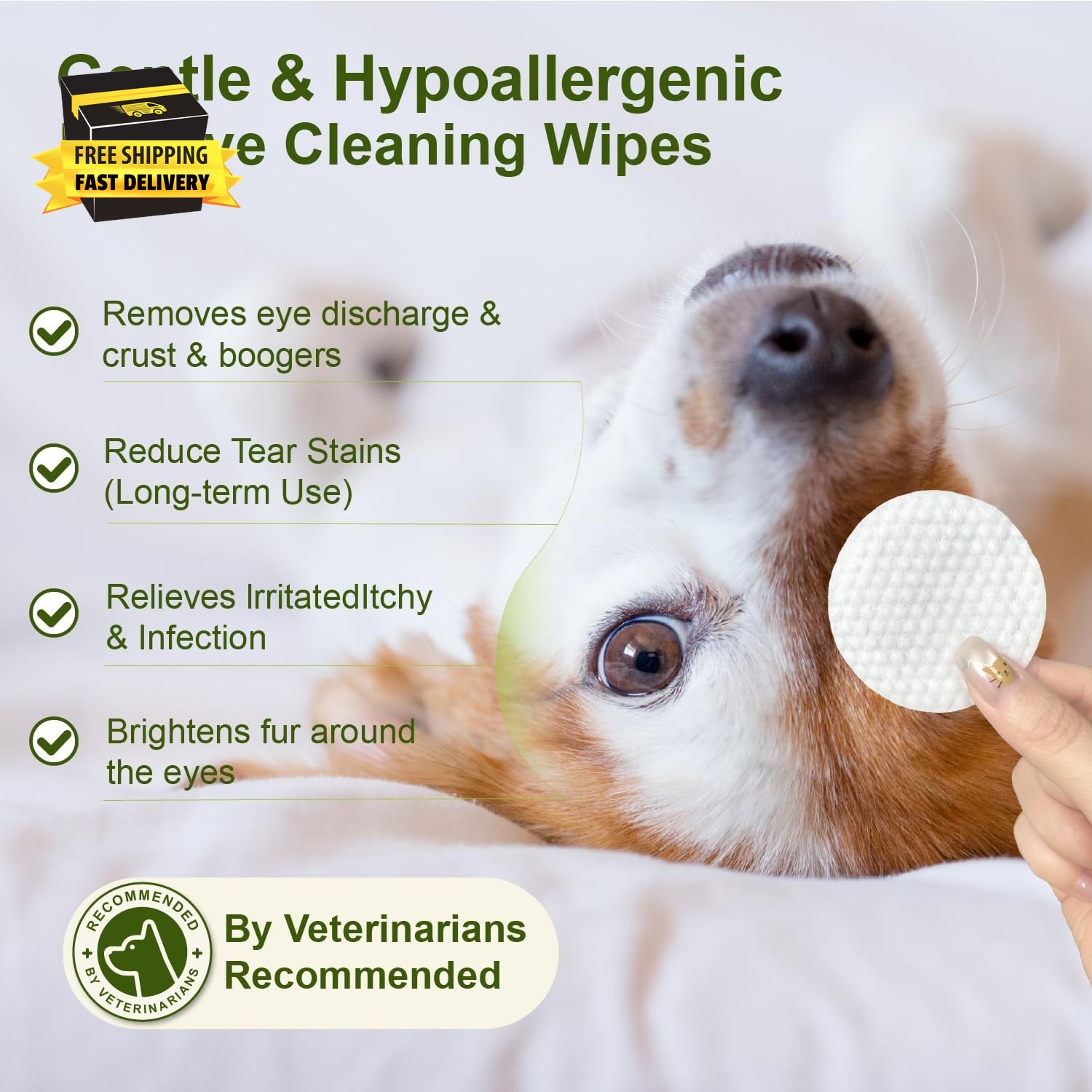 Eyes Wipes for Dogs & Cats – Gently Remove Tear Stain, Debris, Discharge, Crust
