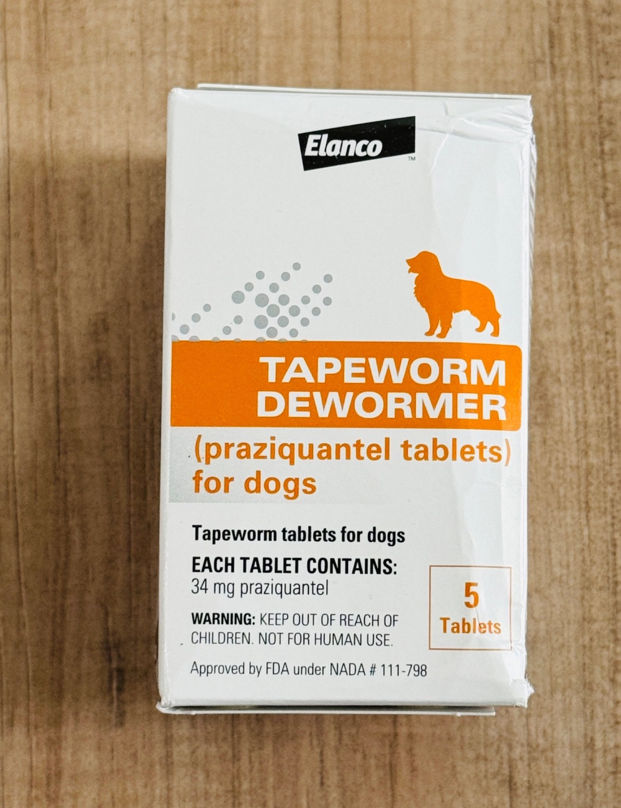 NEW Elanco 34 mg Praziquan Tapeworm Dewormer 5 Count Tablets For Dogs EXP 05/29