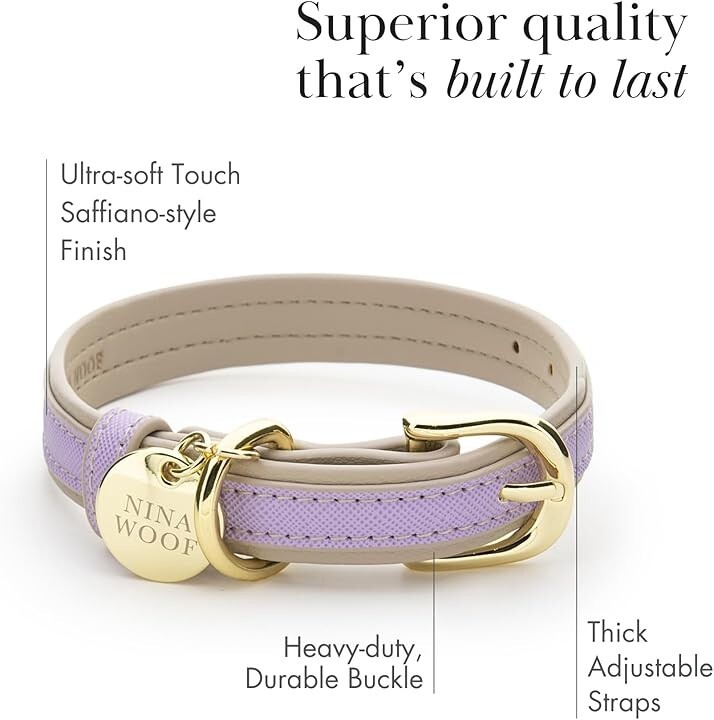 NINA WOOF London Vegan Leather Dog Collar Lavender XS Extra Small