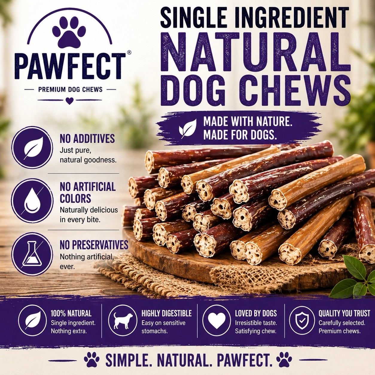 Pawfect 6″ JUMBO Cut Bully Sticks Beef Adult Dog Chews Treats 10-pack