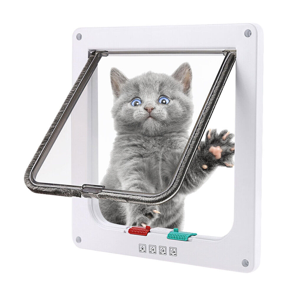 S/M/L/XL Pet Flap Door Frame Dog Cat Magnetic Lock Square Gate 4 Ways Lockable