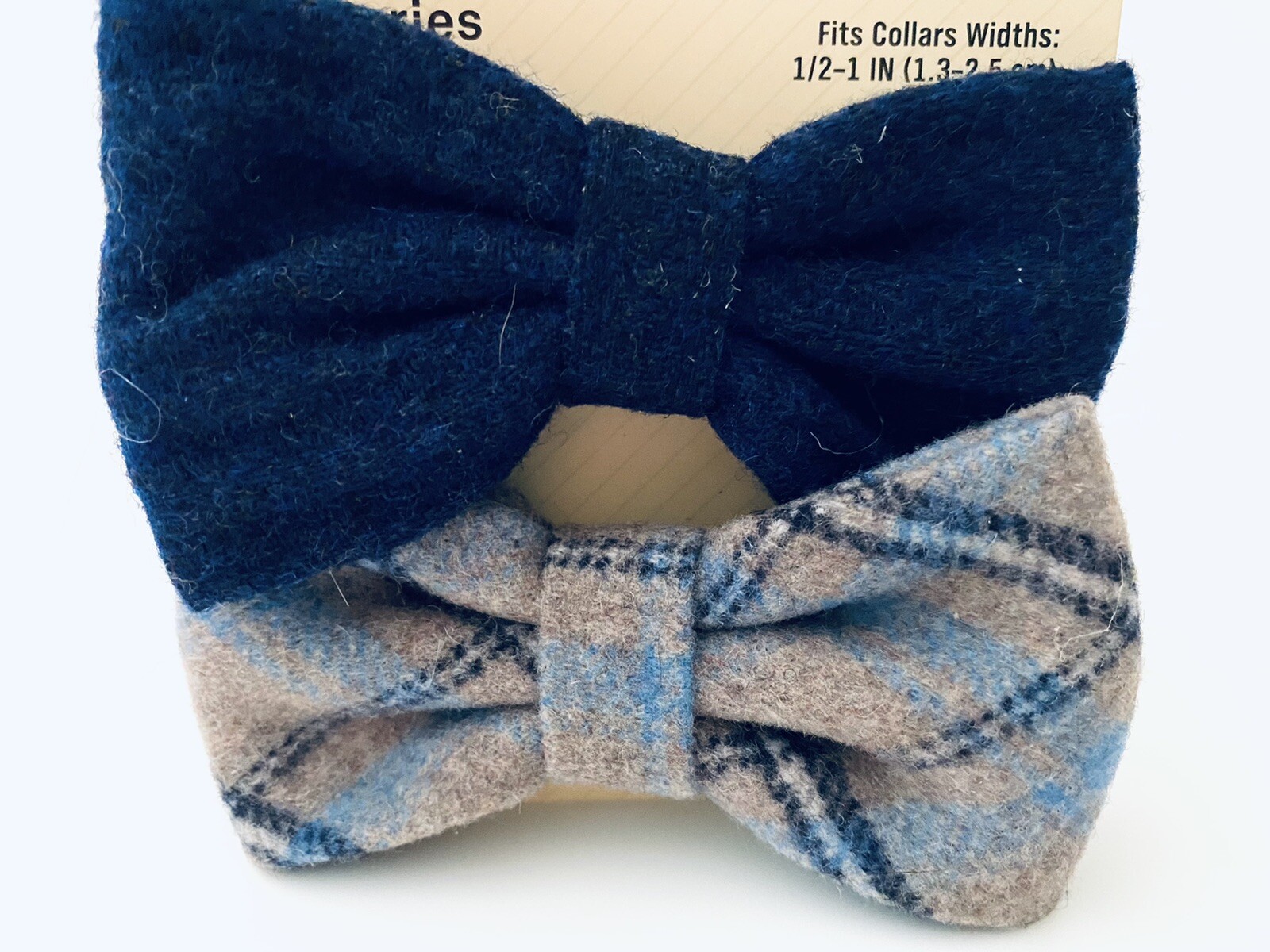 Bond & Co. small dog collar accessories 2 bows Gray Plaid Solid Navy 1”1/2