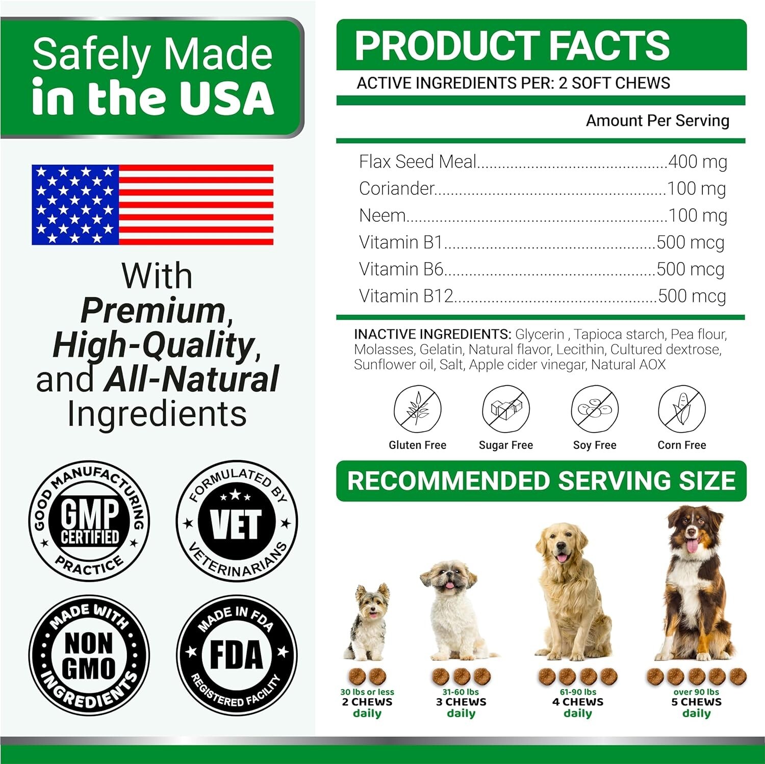 100% Natural Flea and Tick Prevention Chewable Pills for All Dogs, Made In USA