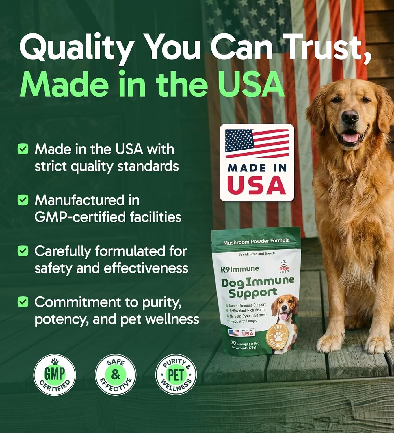 Pup Labs K9 Immune, All-Natural Mushroom Powder for Dogs for Immunity-30 Serving