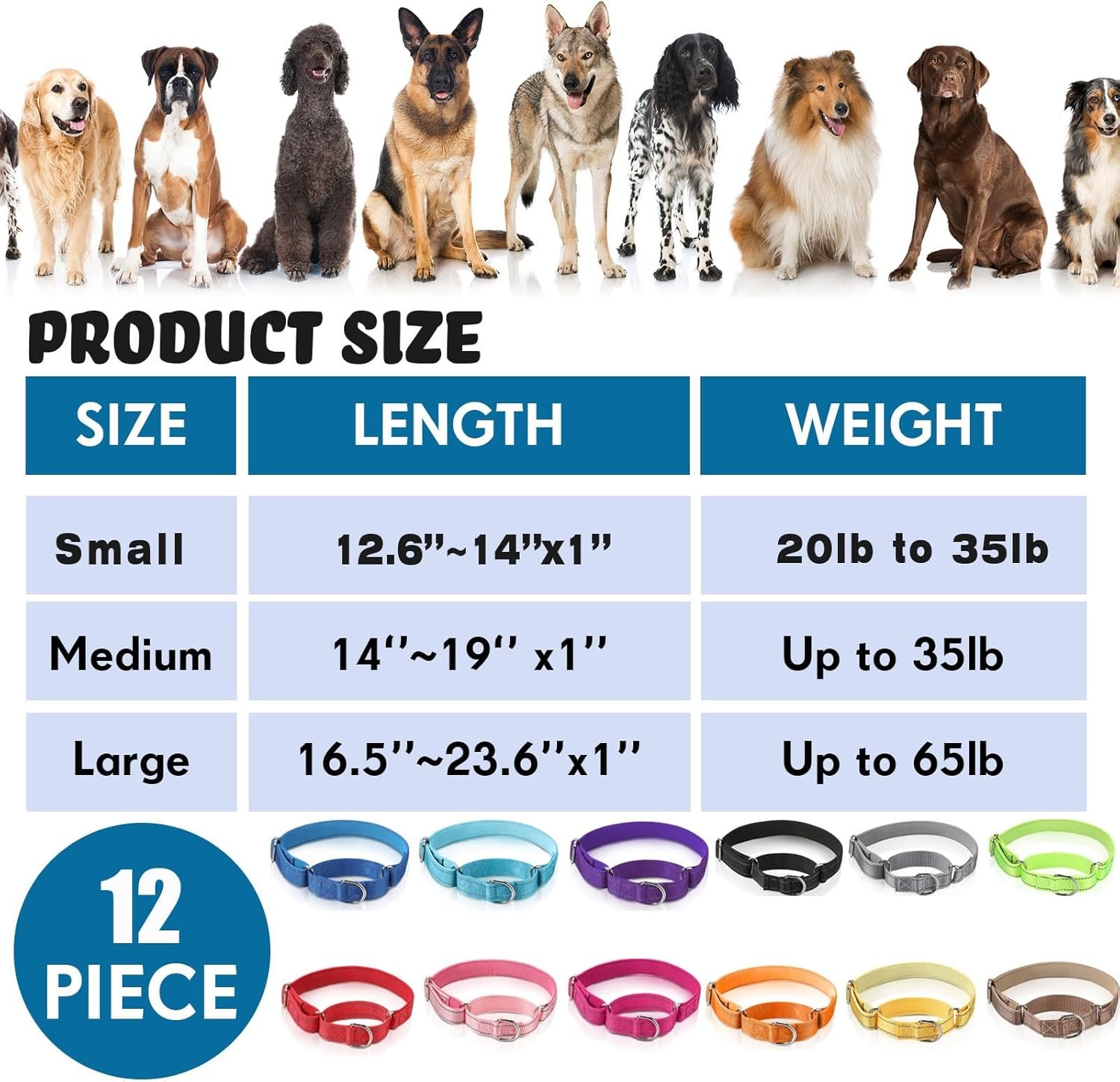 Cunno 12 Pcs Martingale Collar for Medium Dogs Small, as shown in the picture