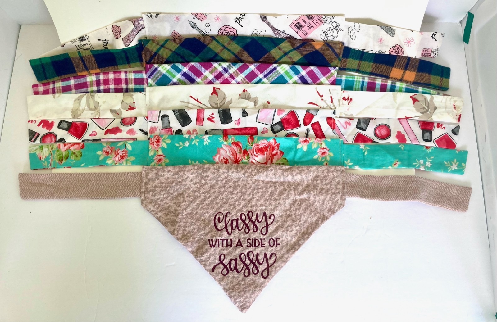 Set of 7 DOG BANDANAS Medium Size Different Patterns High Quality Fabric