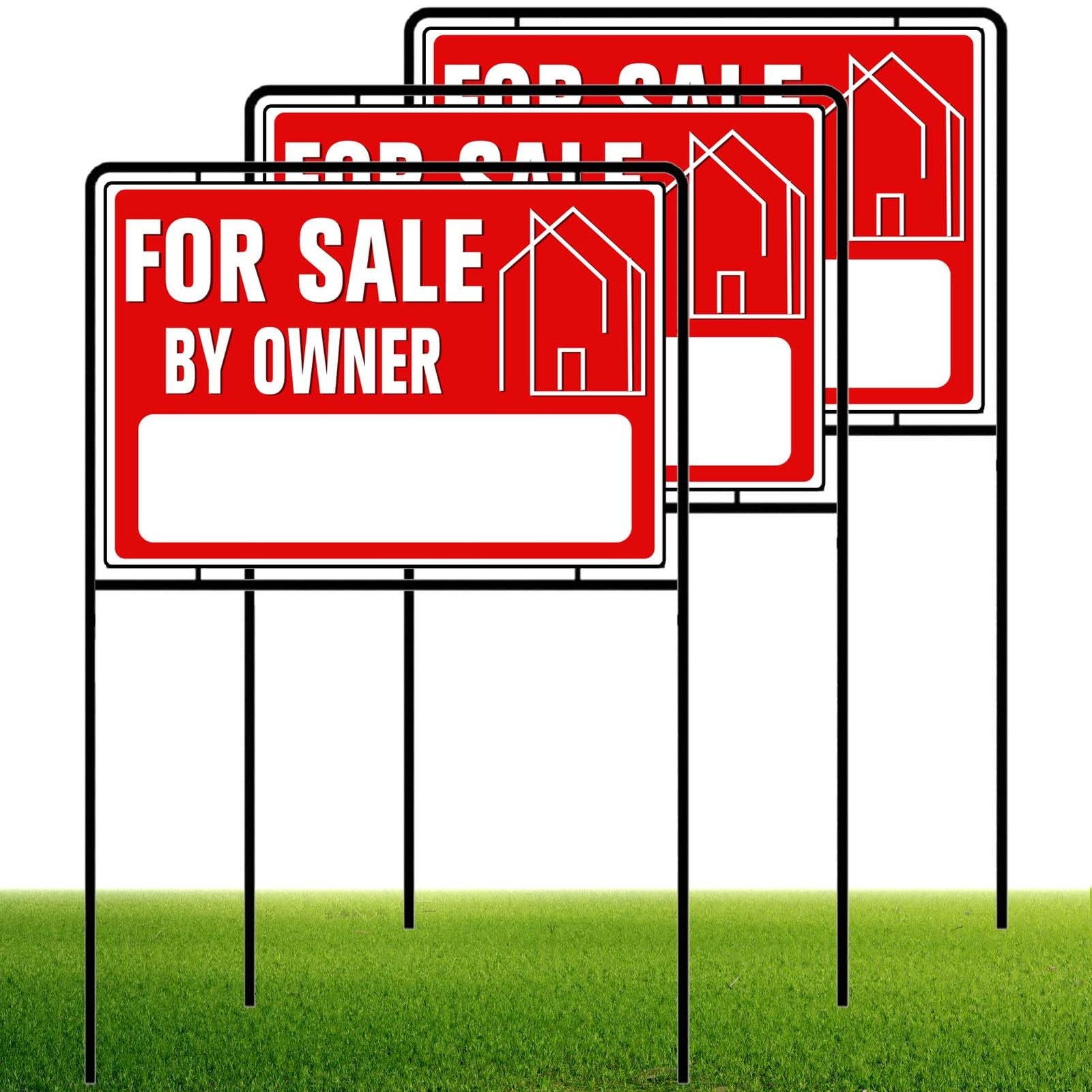 For Sale By Owner Yard Sign with Stakes, 30 inches High, Medium, Red