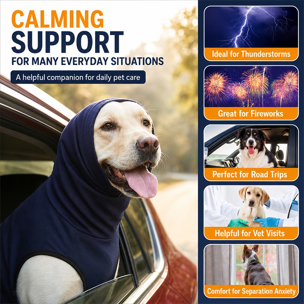 Dog Anxiety Vest with Hood Calming Wrap Stress Relief Coat for Thunder Fireworks