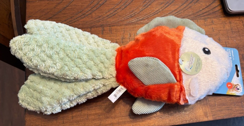 Vibrant Life Cozy Buddy Gold Fish Dog Toy – SQUEAK CRINKLE – 15″ LARGE