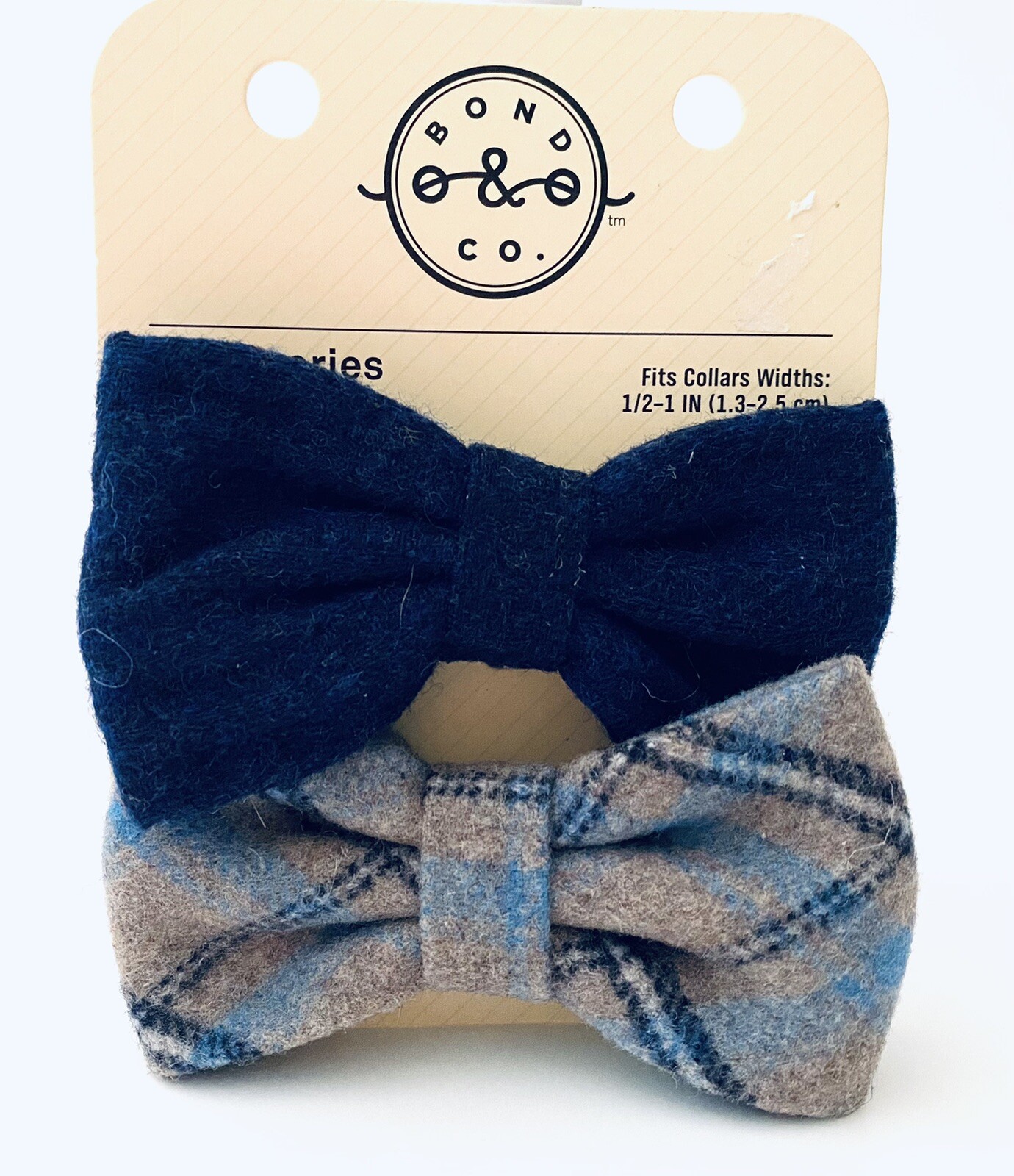 Bond & Co. small dog collar accessories 2 bows Gray Plaid Solid Navy 1”1/2