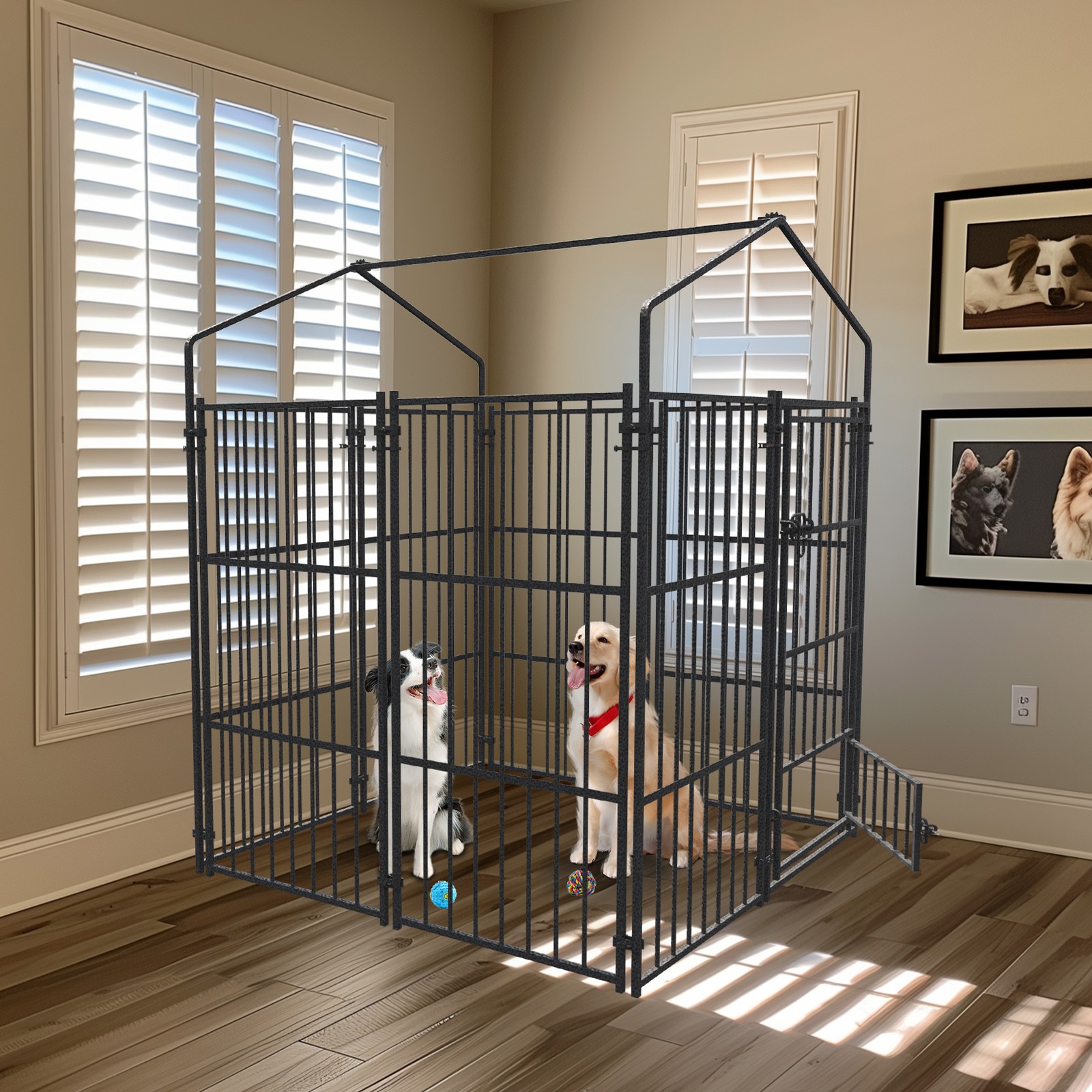 Large Outdoor Dog Enclosure Heavy Duty Dog Cage with Roof Thicken Kennel Fence