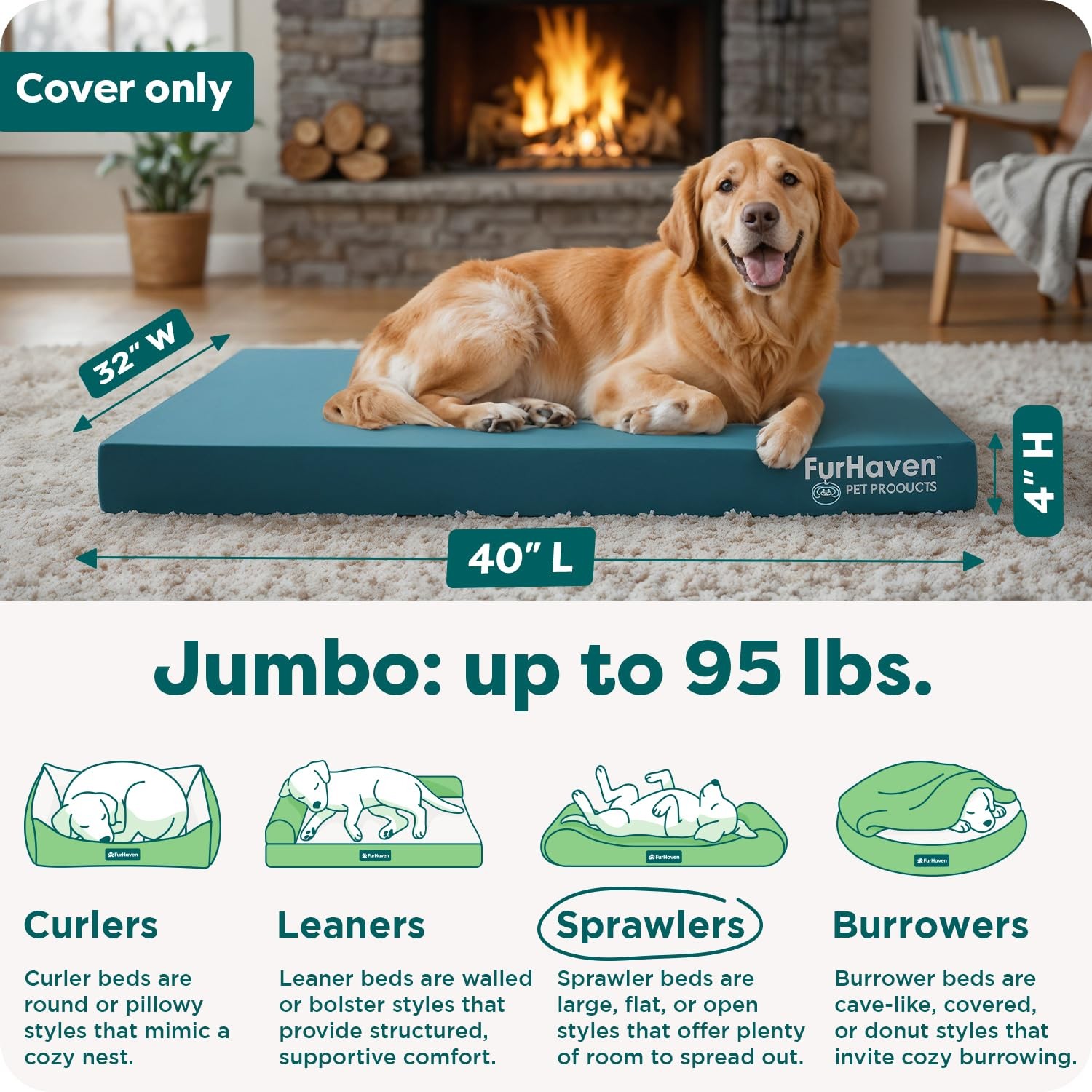 Furhaven Replacement Dog Bed Cover Jumbo (X-Large) (Pack of 1), Deep Lagoon
