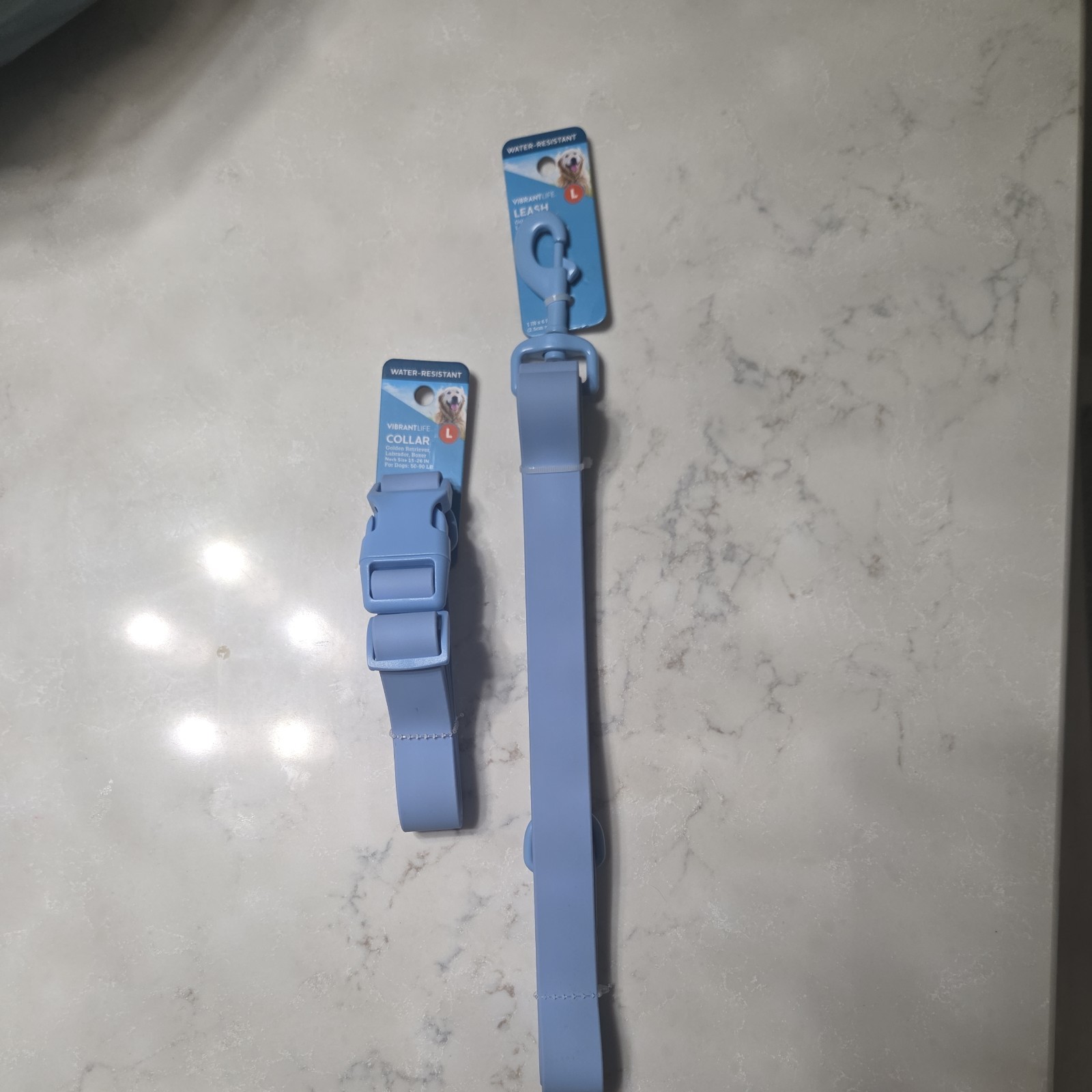 Vibrant Life Large Dog Collar and Leash Set Light Blue Vinyl