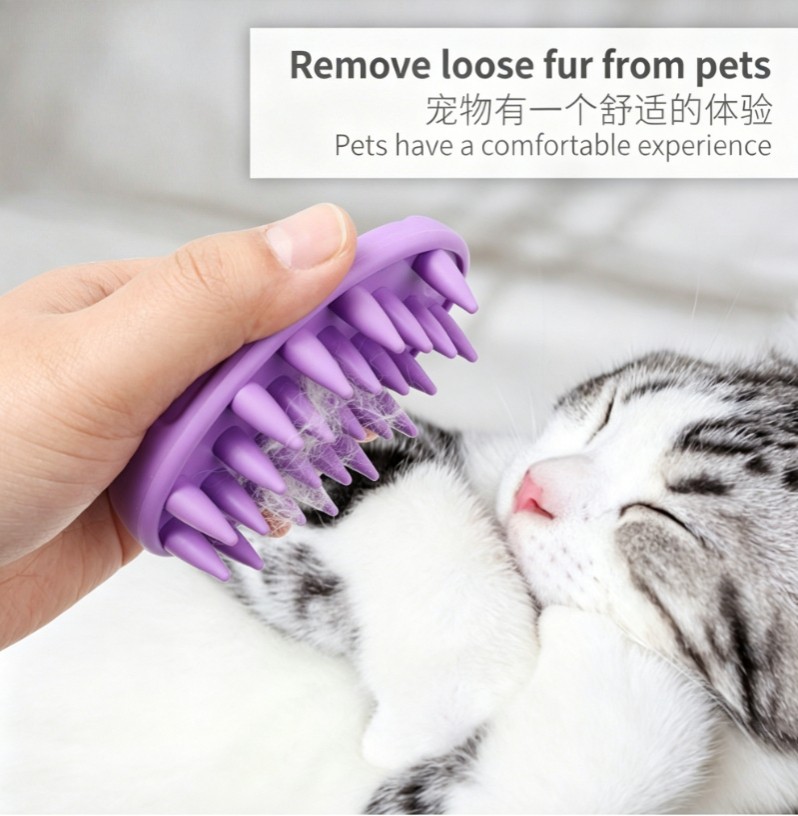 Light Yellow Pet Bath Massage Gloves Brush for Puppy Dog Cat Safety Silicone