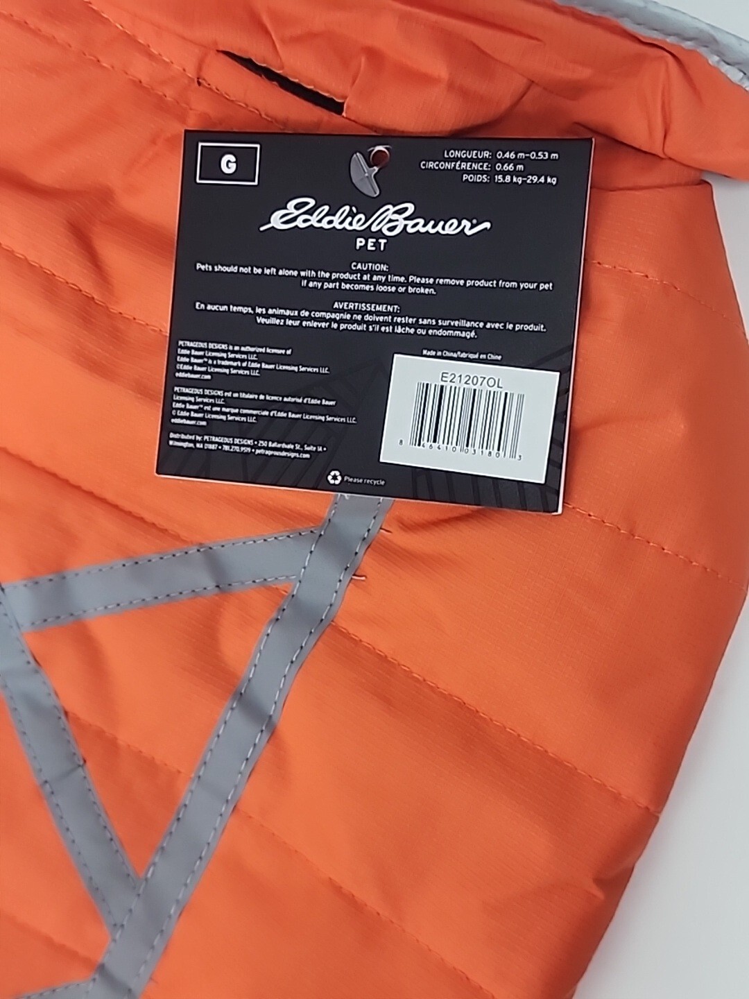 Eddie Bauer Pet Apparel DOG Jacket Fleece Cold Winter Coat LARGE 35-65 lbs NWT
