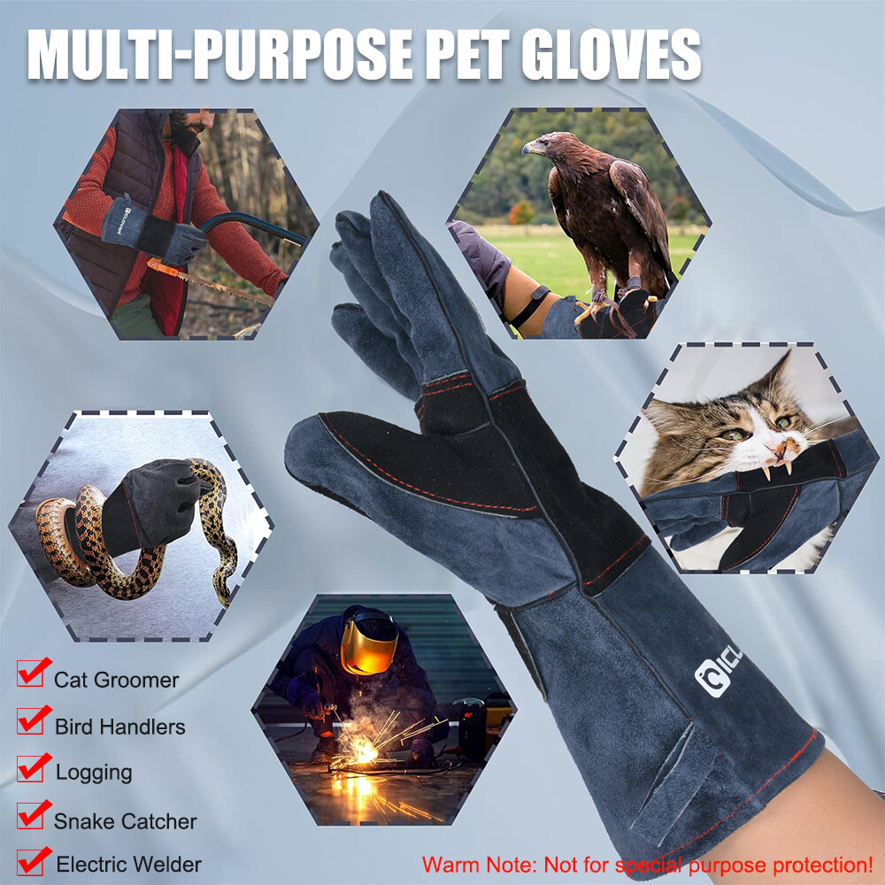 14″/16″ Leather Animal Handling Gloves Puncture Proof Anti-Bite for Snake Pet