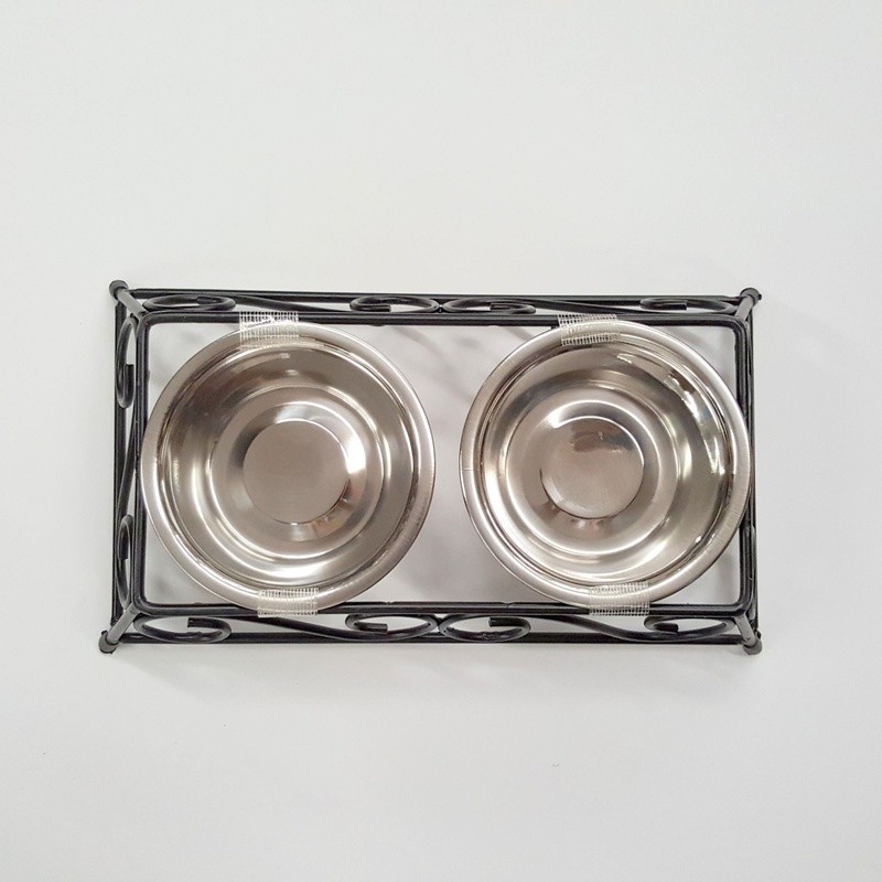 Durable Stainless Steel Double Diner Pet Food Bowls Elevated Stand Dogs Cats New