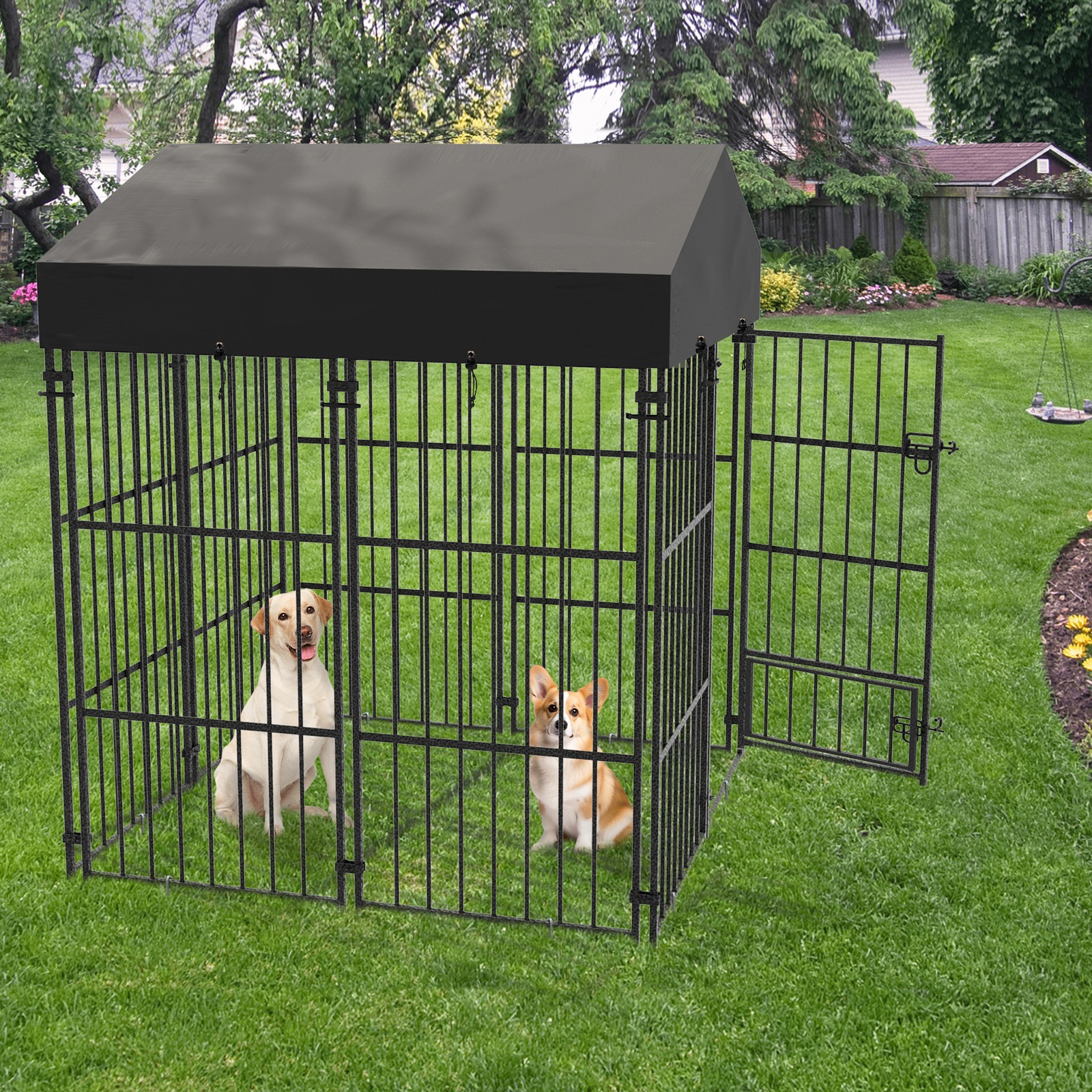 Large Outdoor Dog Enclosure Heavy Duty Dog Cage with Roof Thicken Kennel Fence