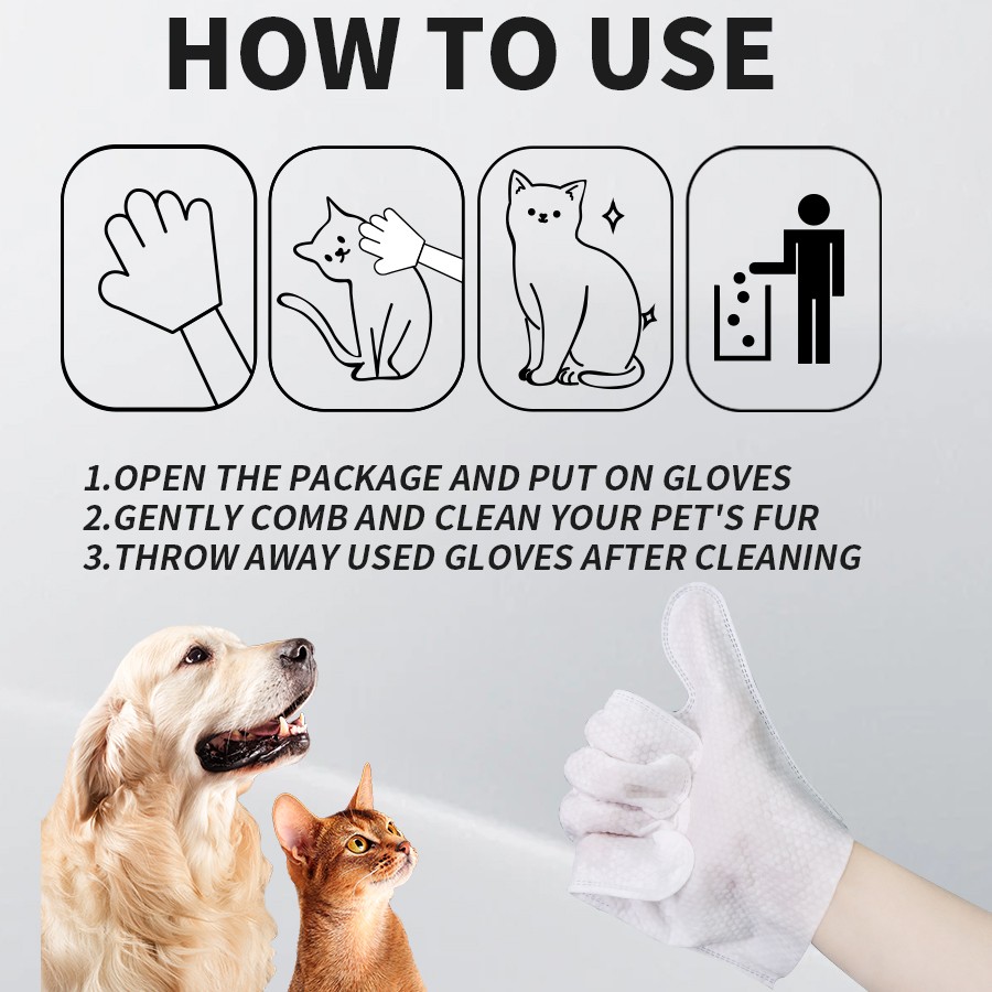 Pet Grooming Gloves Wet Wipes For Dogs And Cats Dog Cleaning Glove Wipes