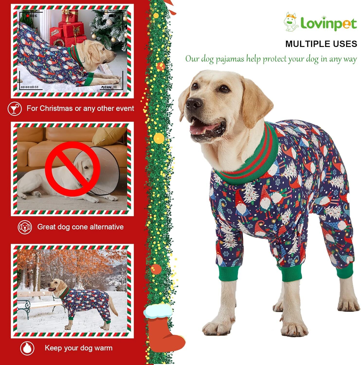 LovinPet 4-Leg Dog Pajamas Jumpsuit Costume Pullover for Medium & Large Dogs